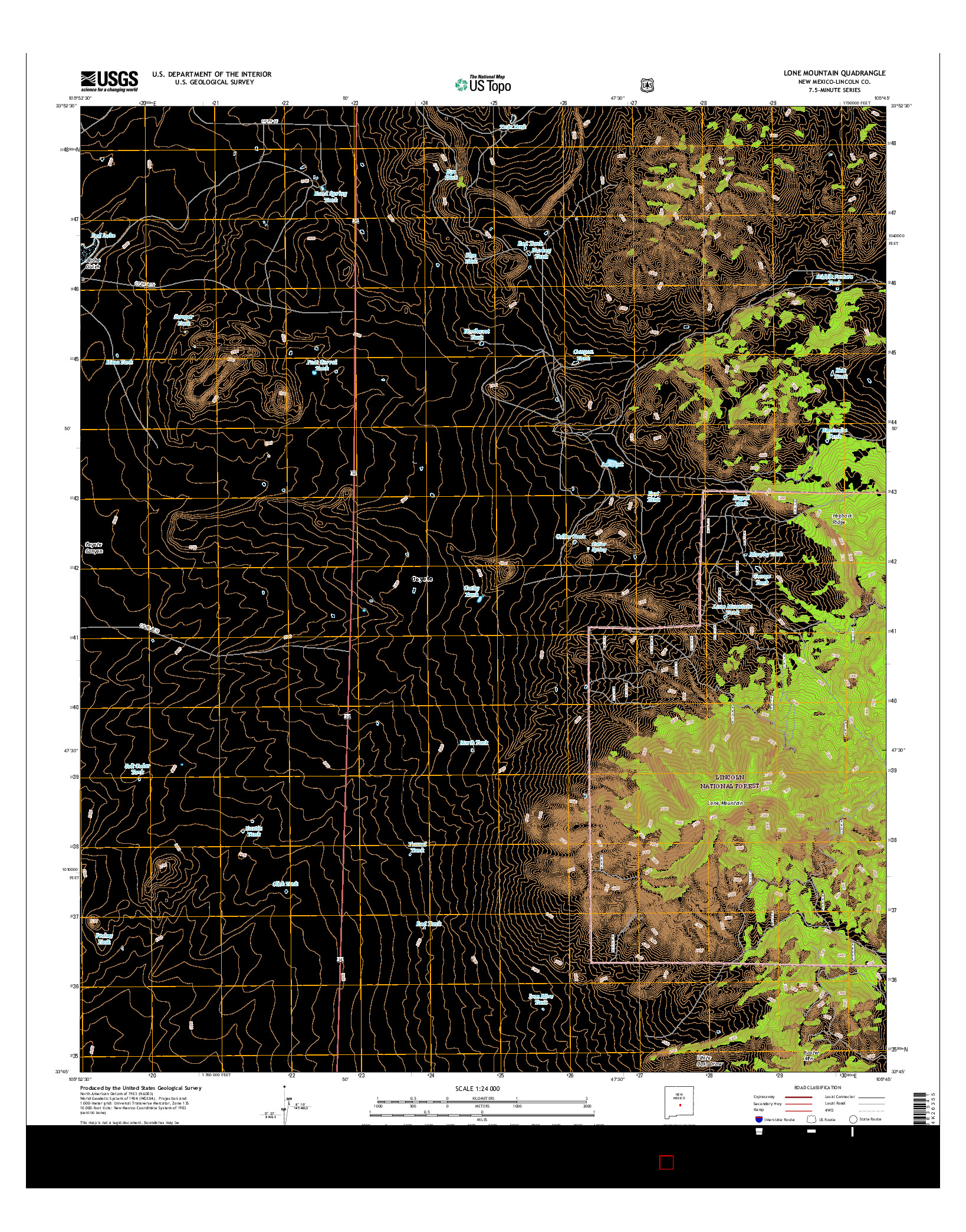 USGS US TOPO 7.5-MINUTE MAP FOR LONE MOUNTAIN, NM 2017