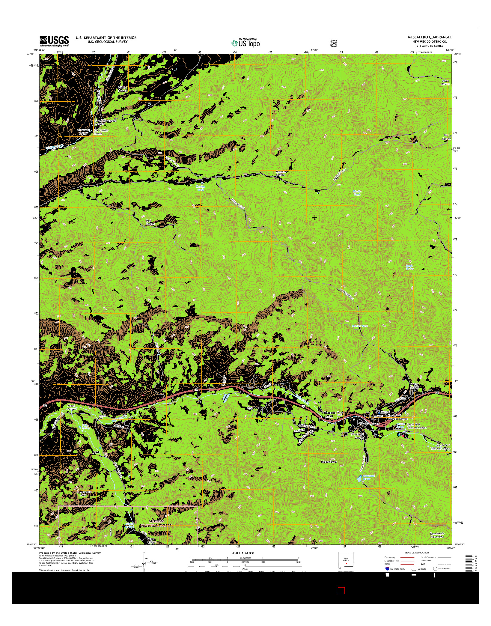 USGS US TOPO 7.5-MINUTE MAP FOR MESCALERO, NM 2017