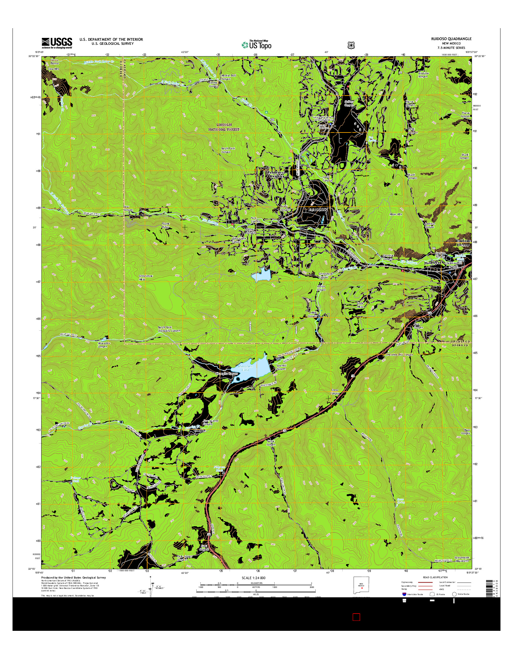 USGS US TOPO 7.5-MINUTE MAP FOR RUIDOSO, NM 2017