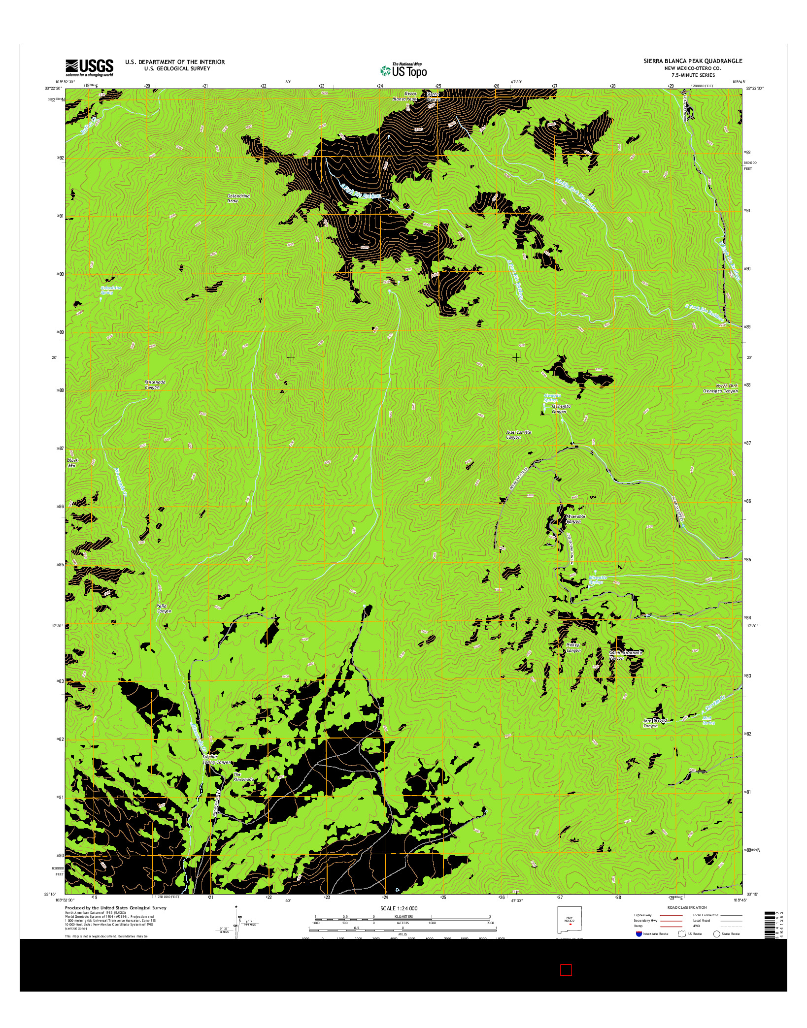 USGS US TOPO 7.5-MINUTE MAP FOR SIERRA BLANCA PEAK, NM 2017