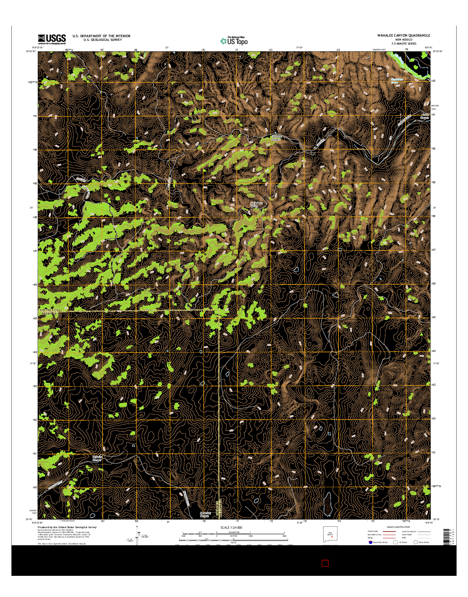 USGS US TOPO 7.5-MINUTE MAP FOR WAHALEE CANYON, NM 2017