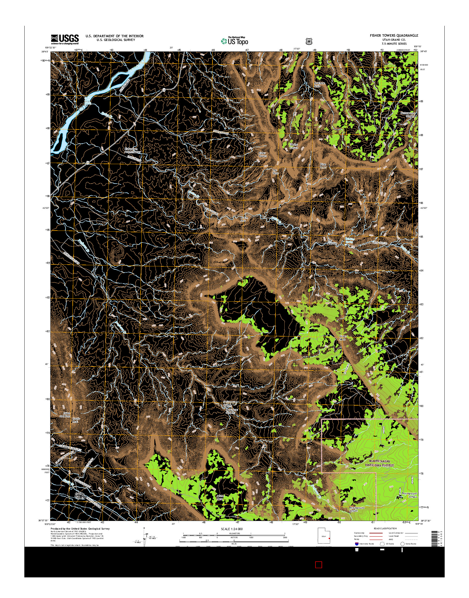 USGS US TOPO 7.5-MINUTE MAP FOR FISHER TOWERS, UT 2017