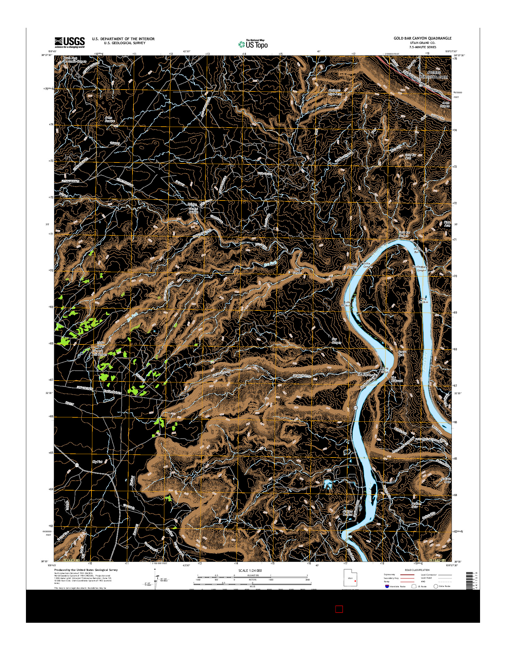 USGS US TOPO 7.5-MINUTE MAP FOR GOLD BAR CANYON, UT 2017