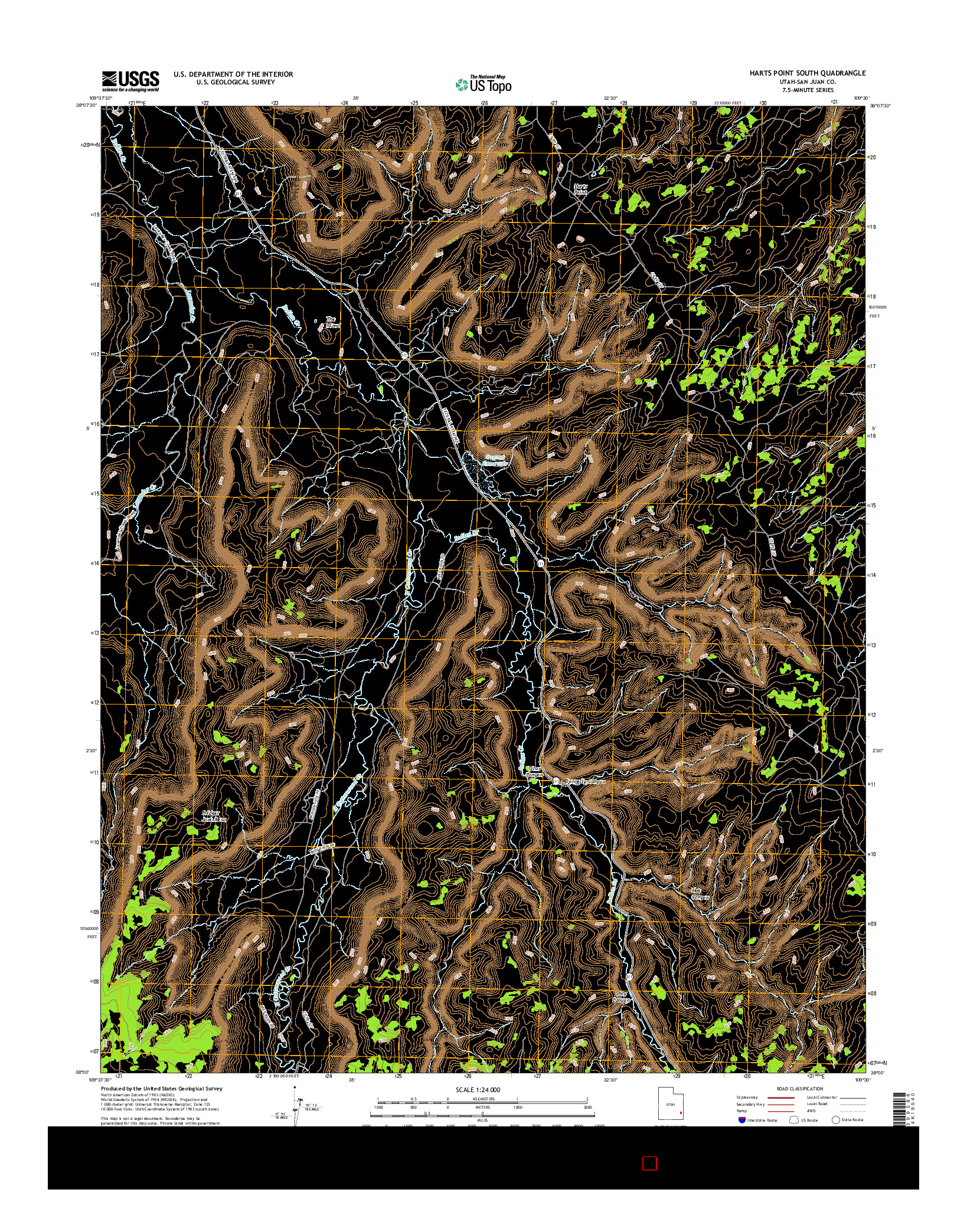 USGS US TOPO 7.5-MINUTE MAP FOR HARTS POINT SOUTH, UT 2017