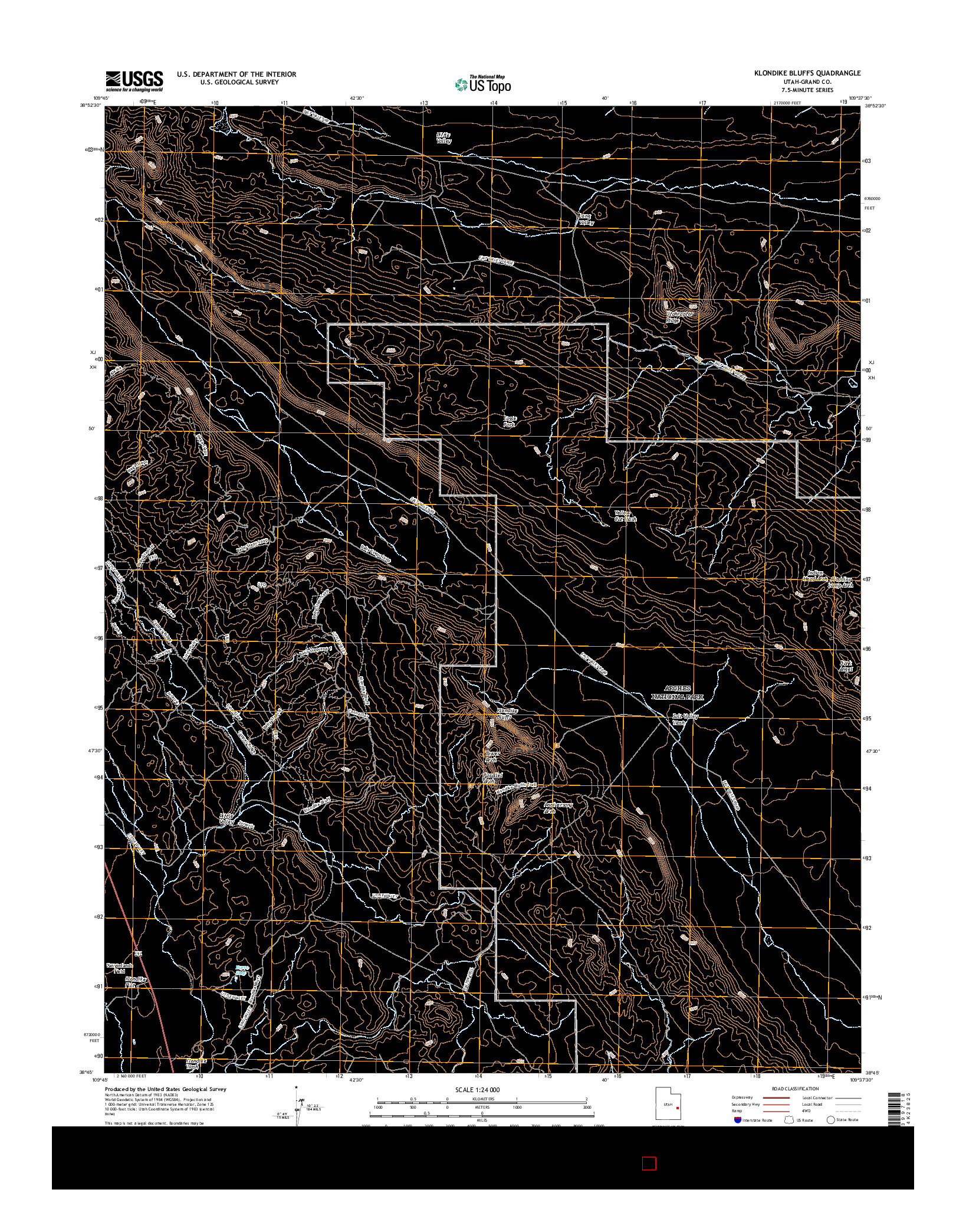 USGS US TOPO 7.5-MINUTE MAP FOR KLONDIKE BLUFFS, UT 2017