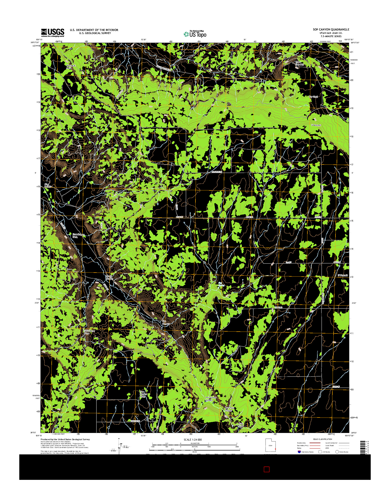 USGS US TOPO 7.5-MINUTE MAP FOR SOP CANYON, UT 2017