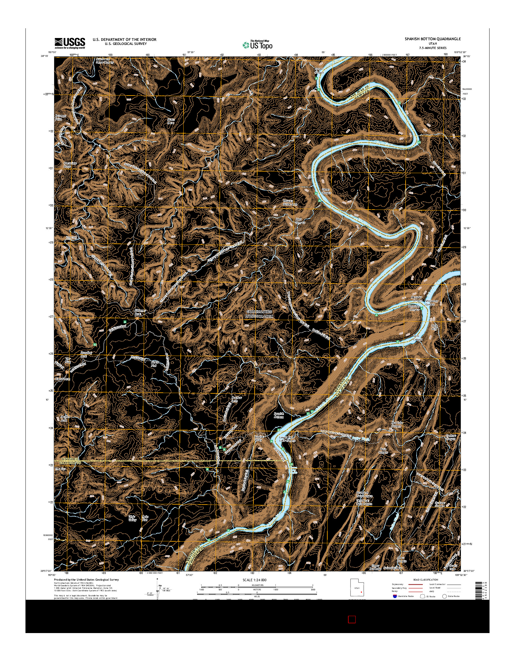USGS US TOPO 7.5-MINUTE MAP FOR SPANISH BOTTOM, UT 2017