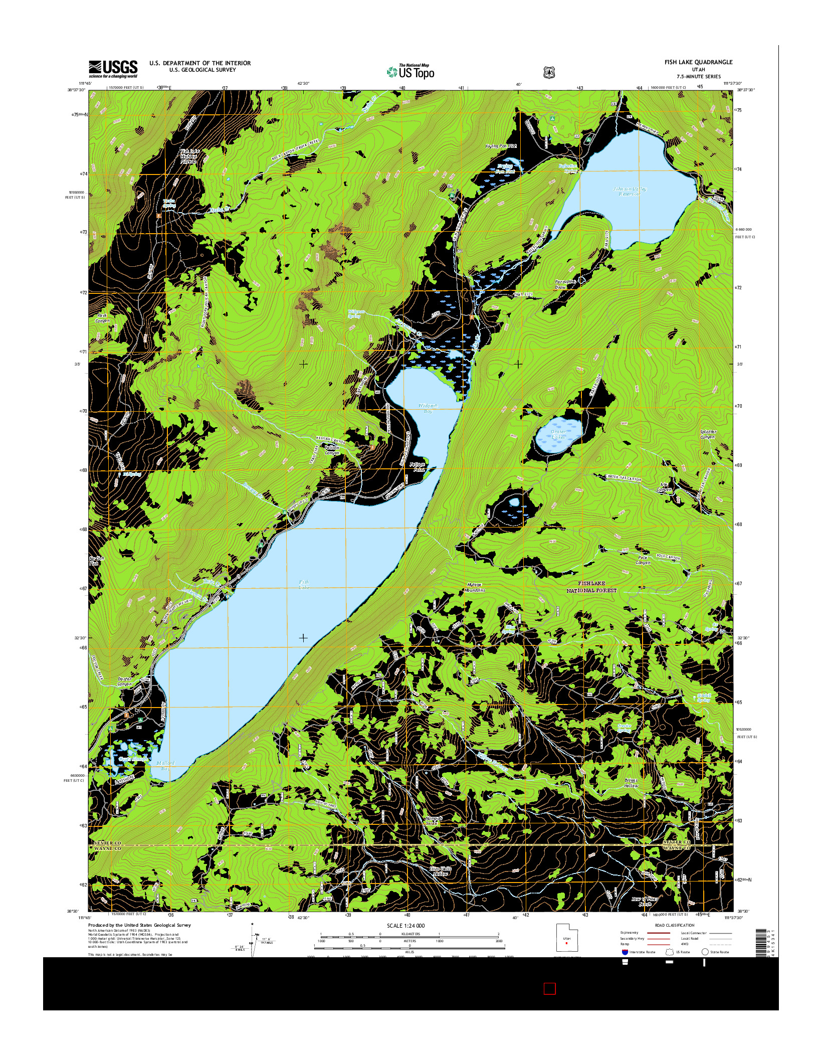 USGS US TOPO 7.5-MINUTE MAP FOR FISH LAKE, UT 2017