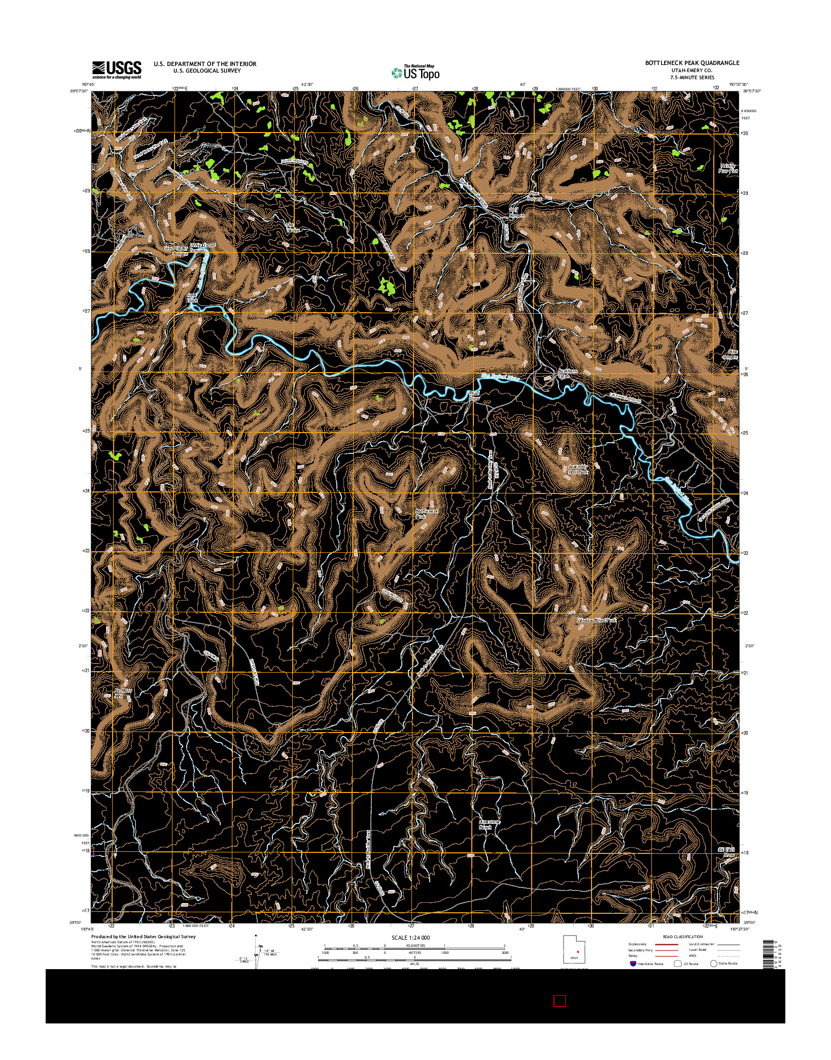 USGS US TOPO 7.5-MINUTE MAP FOR BOTTLENECK PEAK, UT 2017