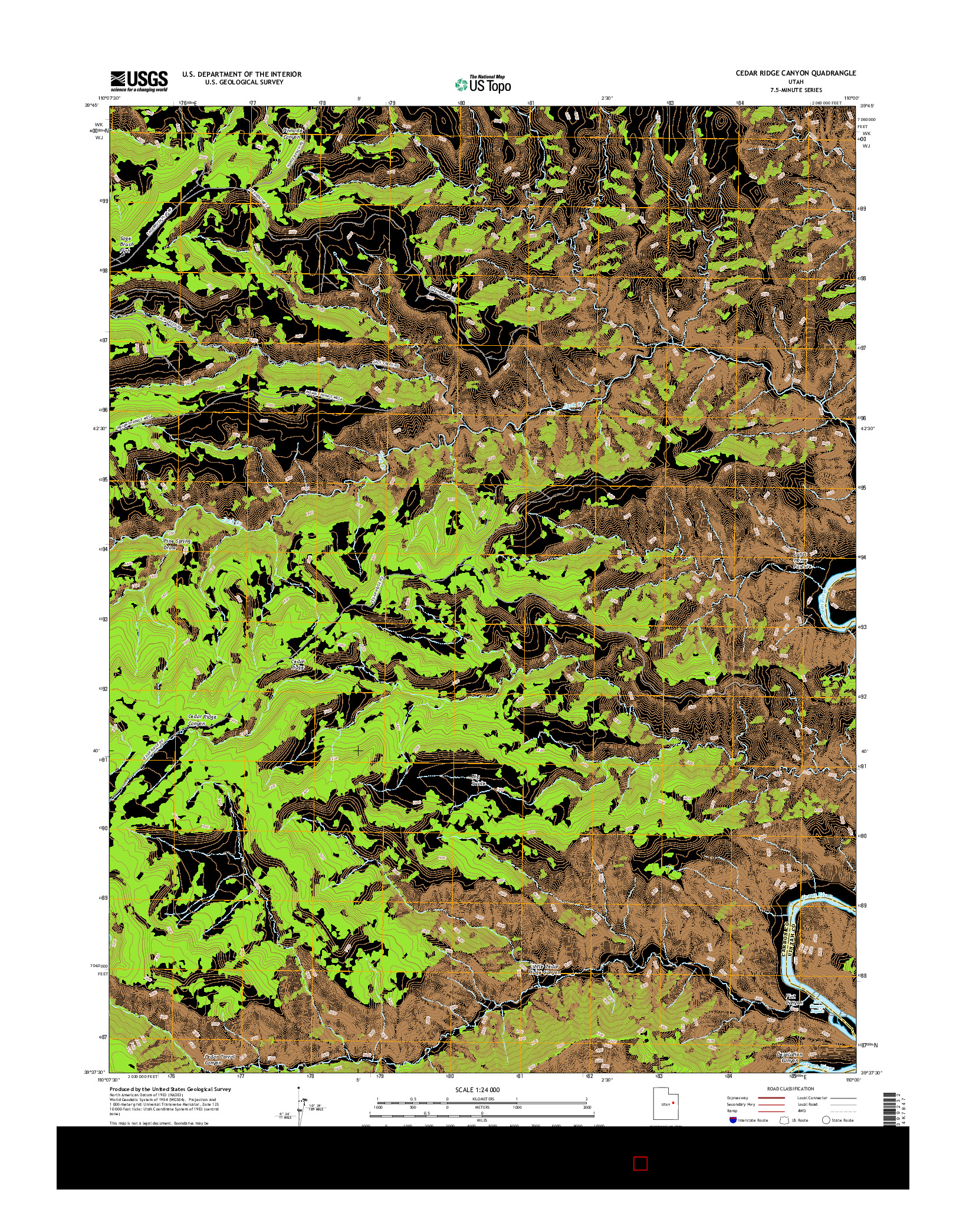 USGS US TOPO 7.5-MINUTE MAP FOR CEDAR RIDGE CANYON, UT 2017