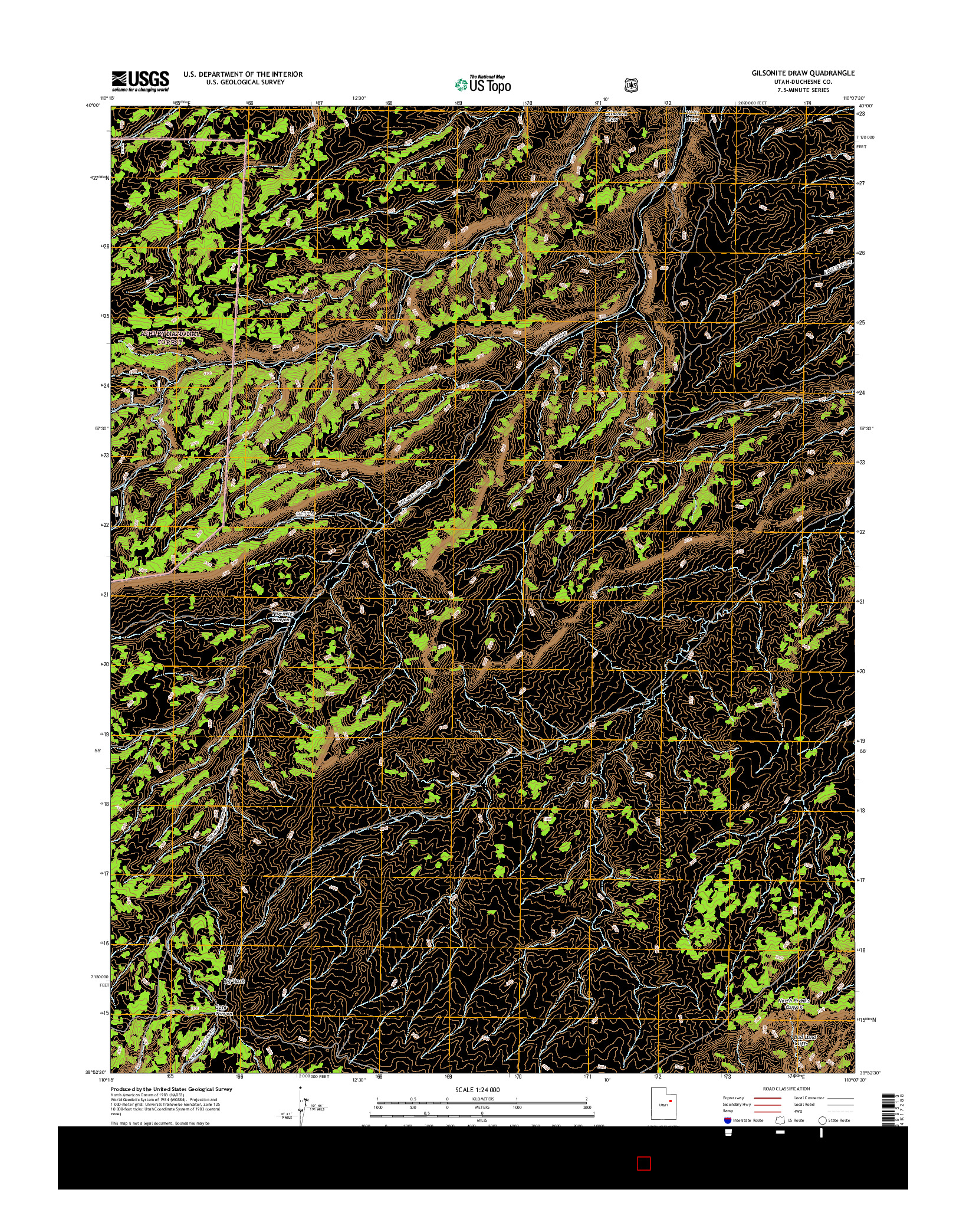 USGS US TOPO 7.5-MINUTE MAP FOR GILSONITE DRAW, UT 2017