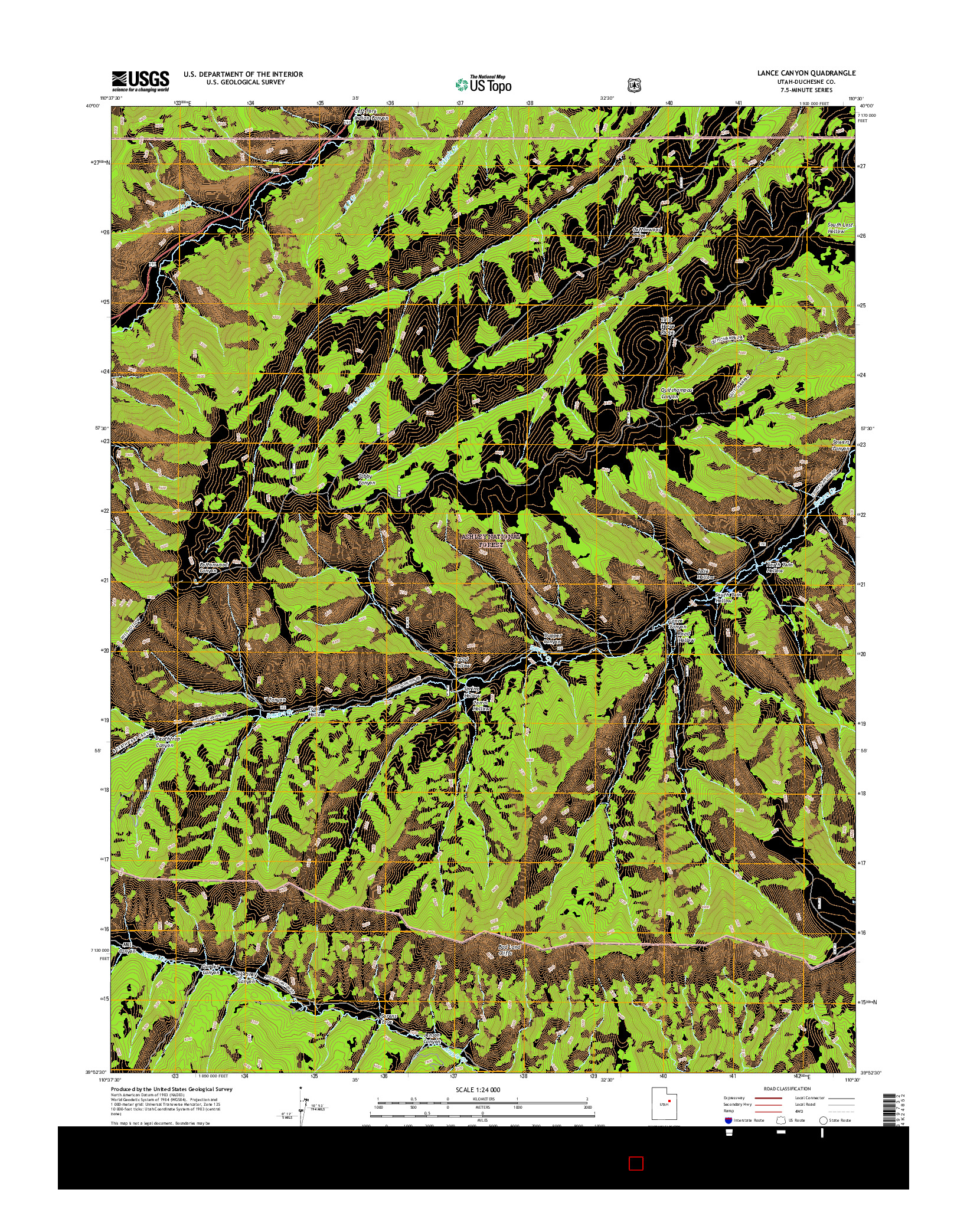 USGS US TOPO 7.5-MINUTE MAP FOR LANCE CANYON, UT 2017