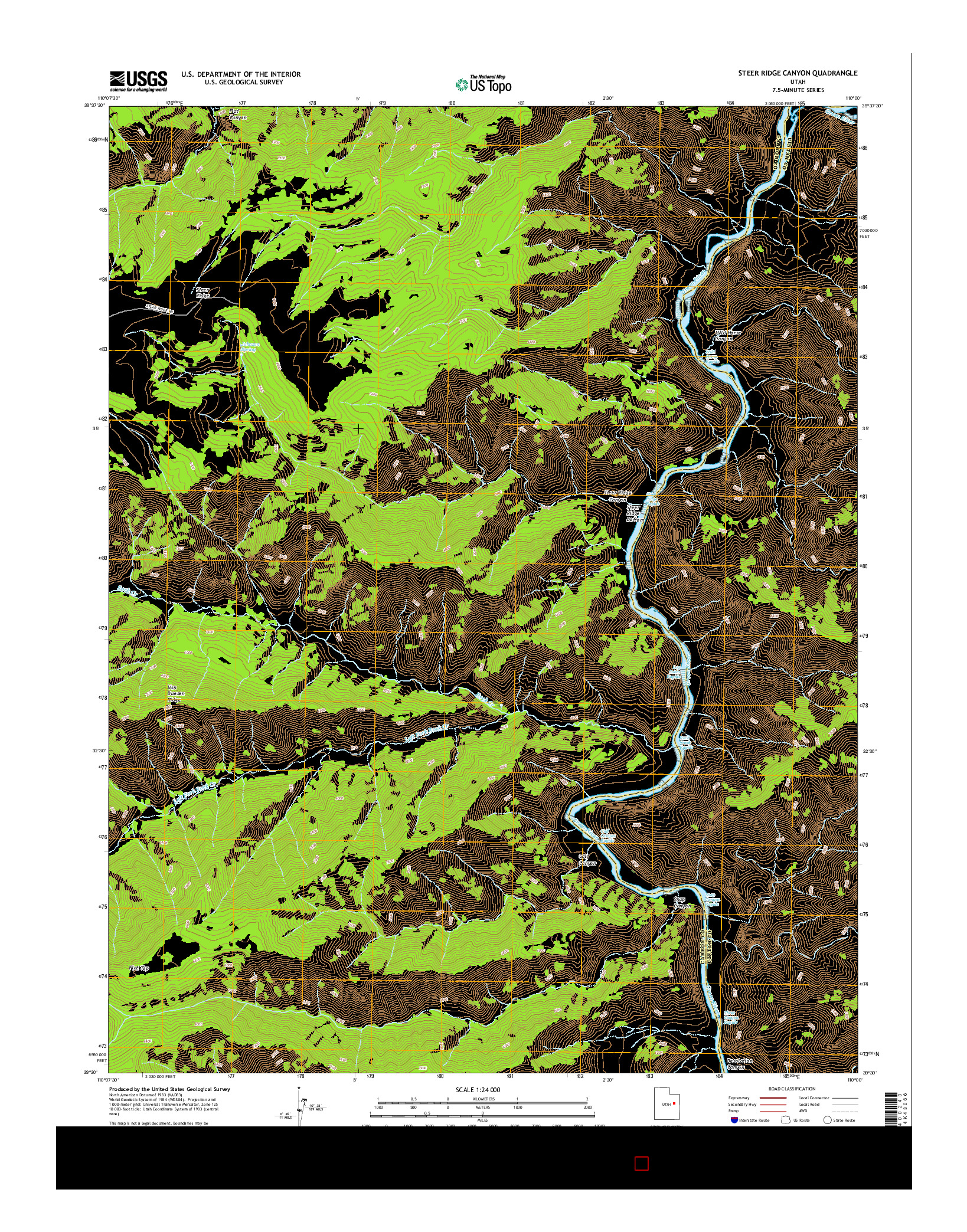 USGS US TOPO 7.5-MINUTE MAP FOR STEER RIDGE CANYON, UT 2017