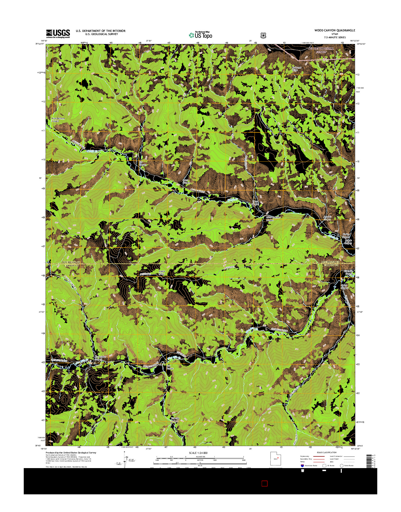 USGS US TOPO 7.5-MINUTE MAP FOR WOOD CANYON, UT 2017