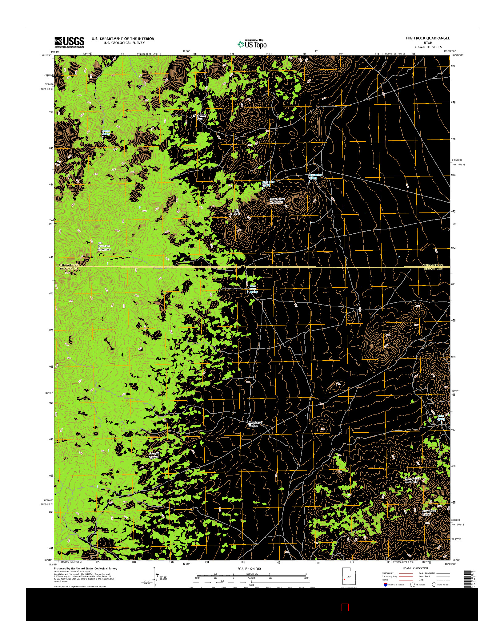 USGS US TOPO 7.5-MINUTE MAP FOR HIGH ROCK, UT 2017