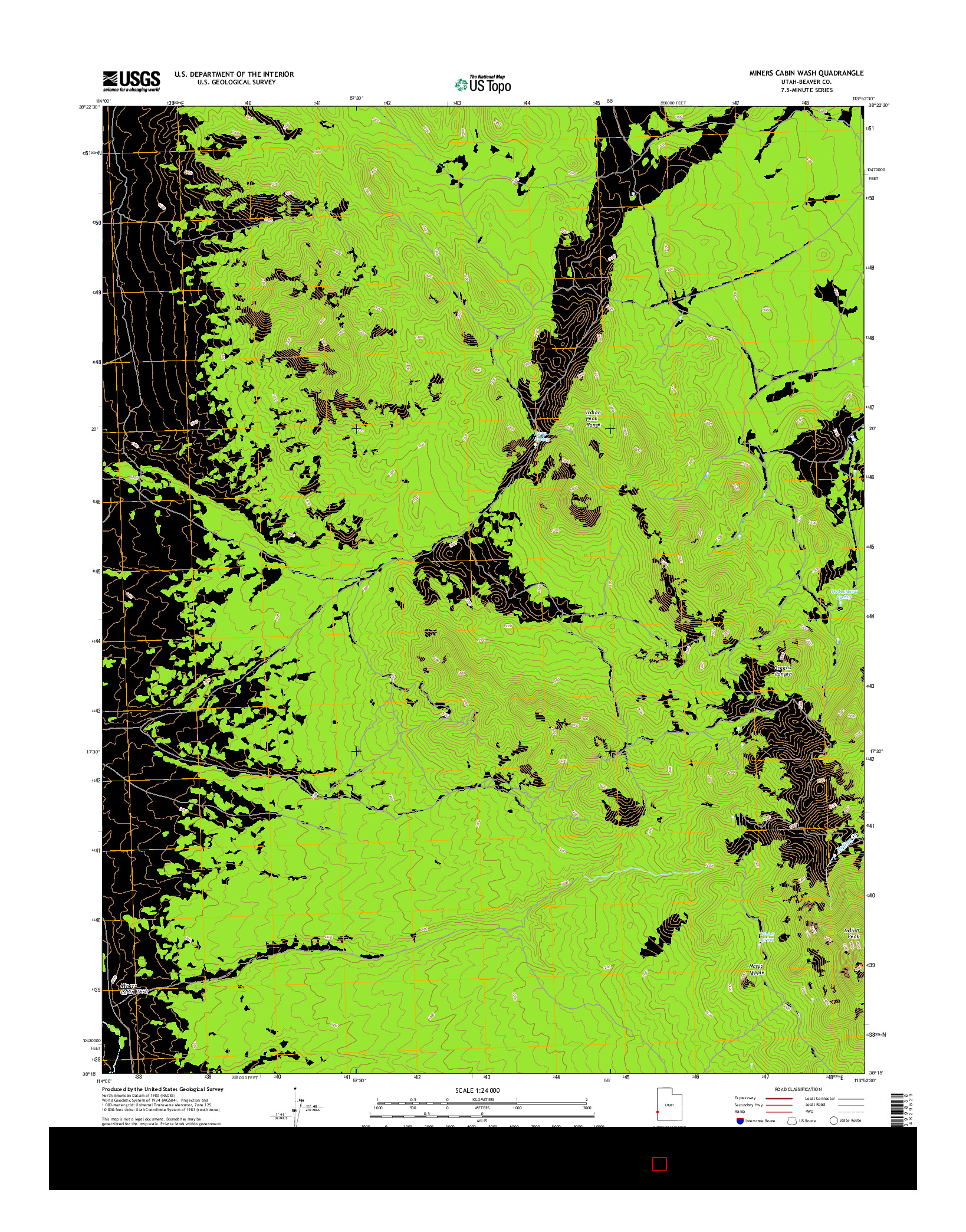 USGS US TOPO 7.5-MINUTE MAP FOR MINERS CABIN WASH, UT 2017