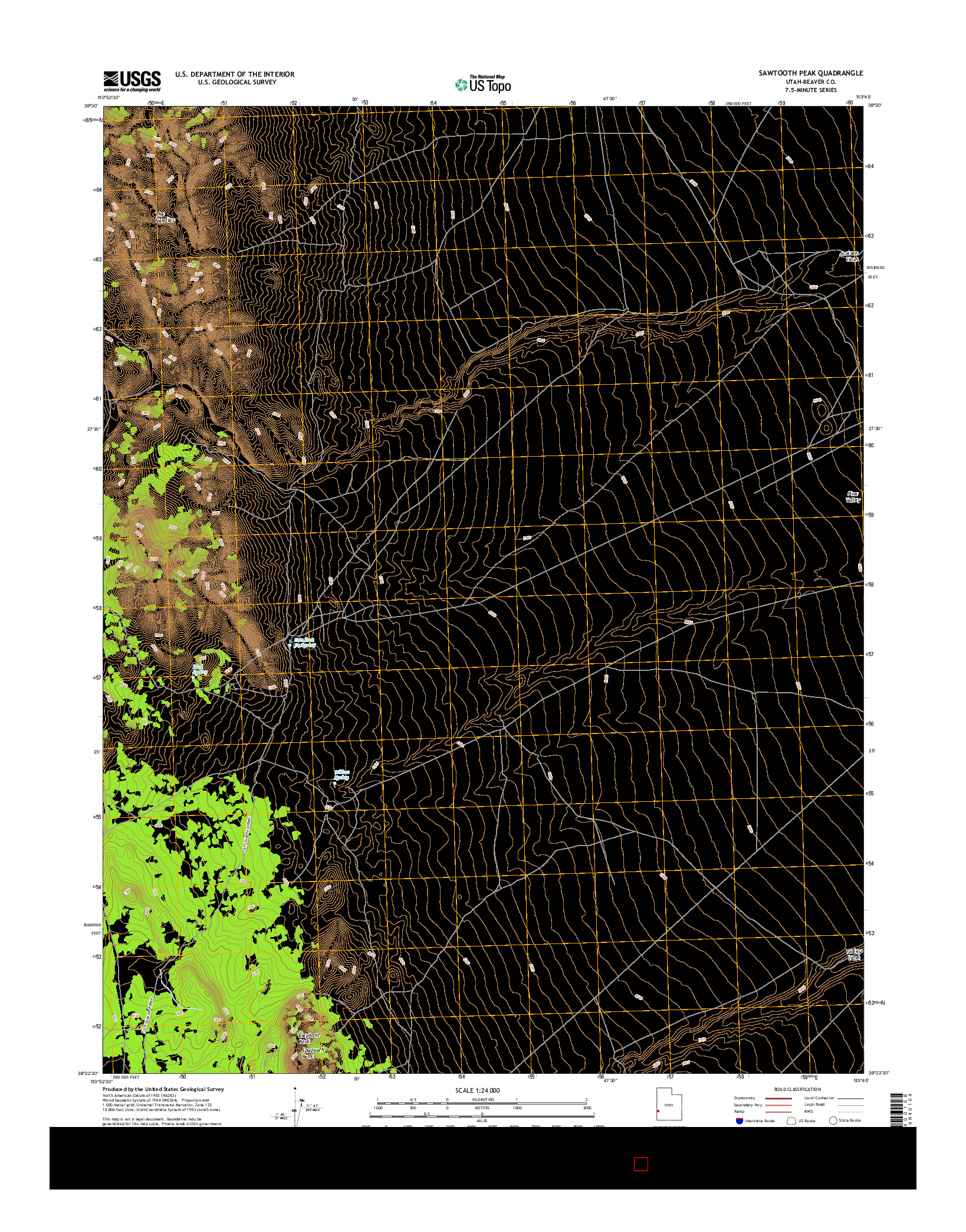 USGS US TOPO 7.5-MINUTE MAP FOR SAWTOOTH PEAK, UT 2017