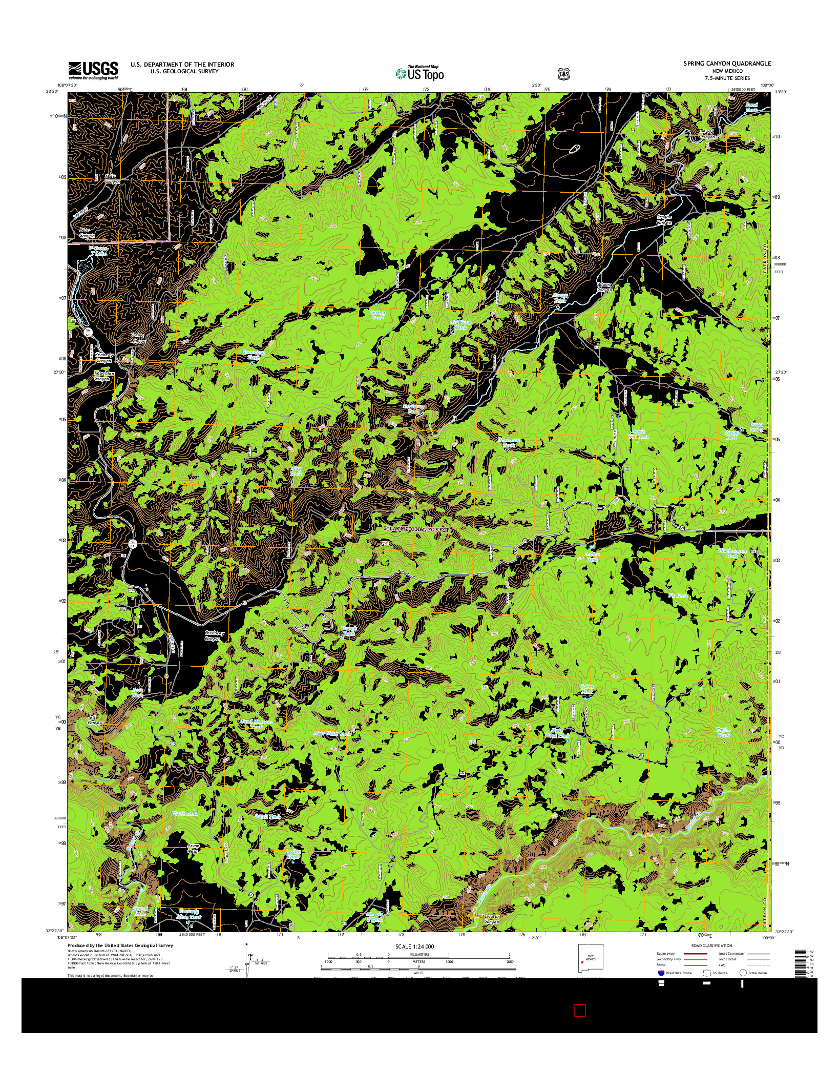 USGS US TOPO 7.5-MINUTE MAP FOR SPRING CANYON, NM 2017
