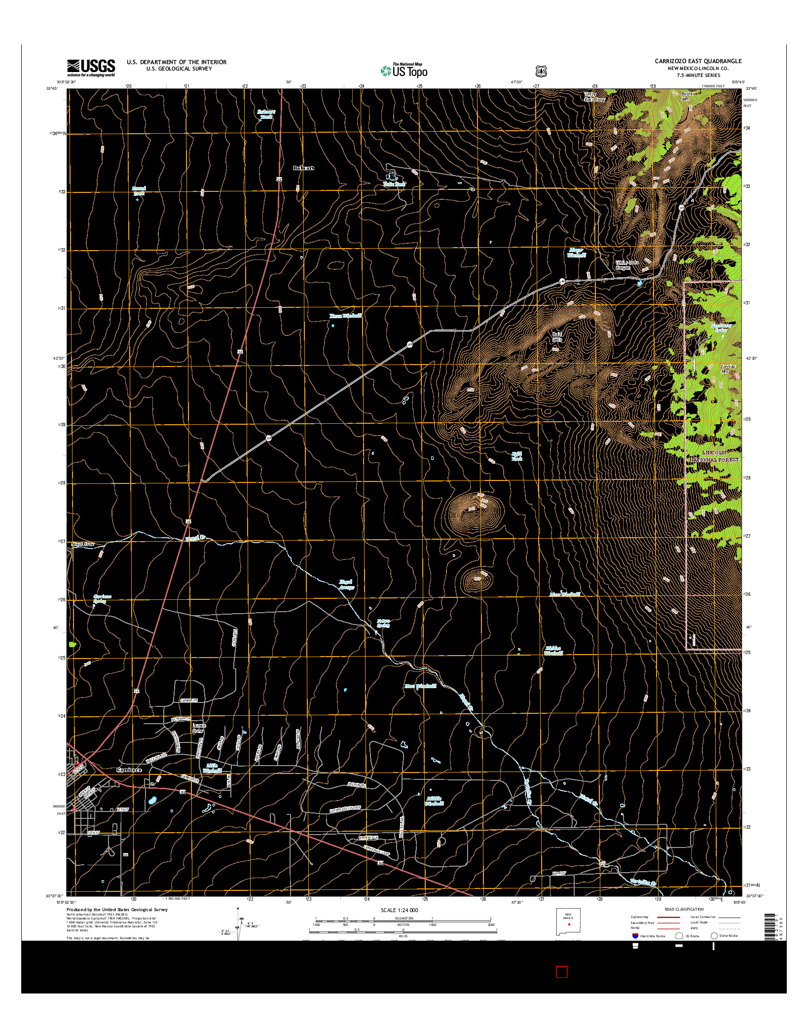 USGS US TOPO 7.5-MINUTE MAP FOR CARRIZOZO EAST, NM 2017