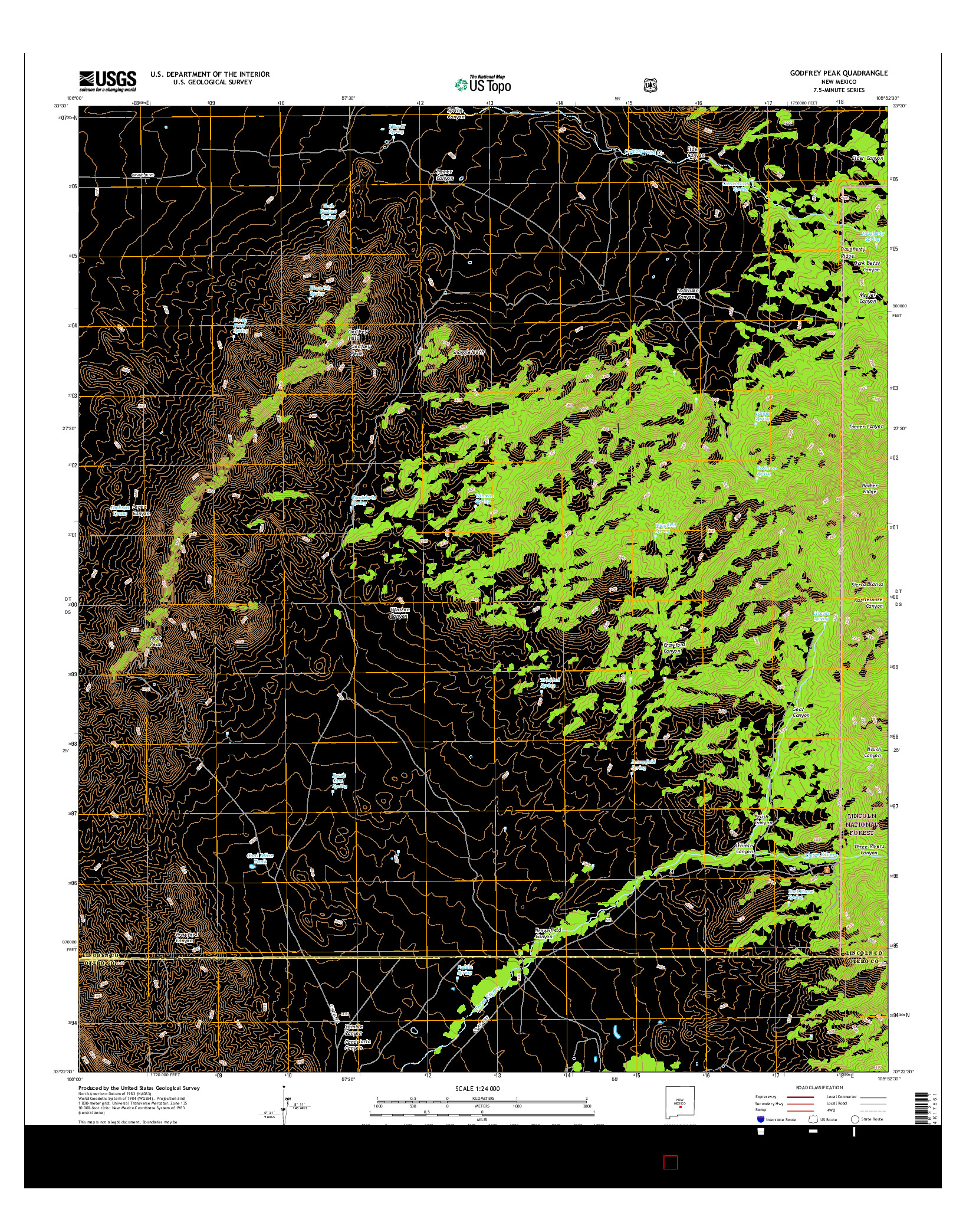 USGS US TOPO 7.5-MINUTE MAP FOR GODFREY PEAK, NM 2017