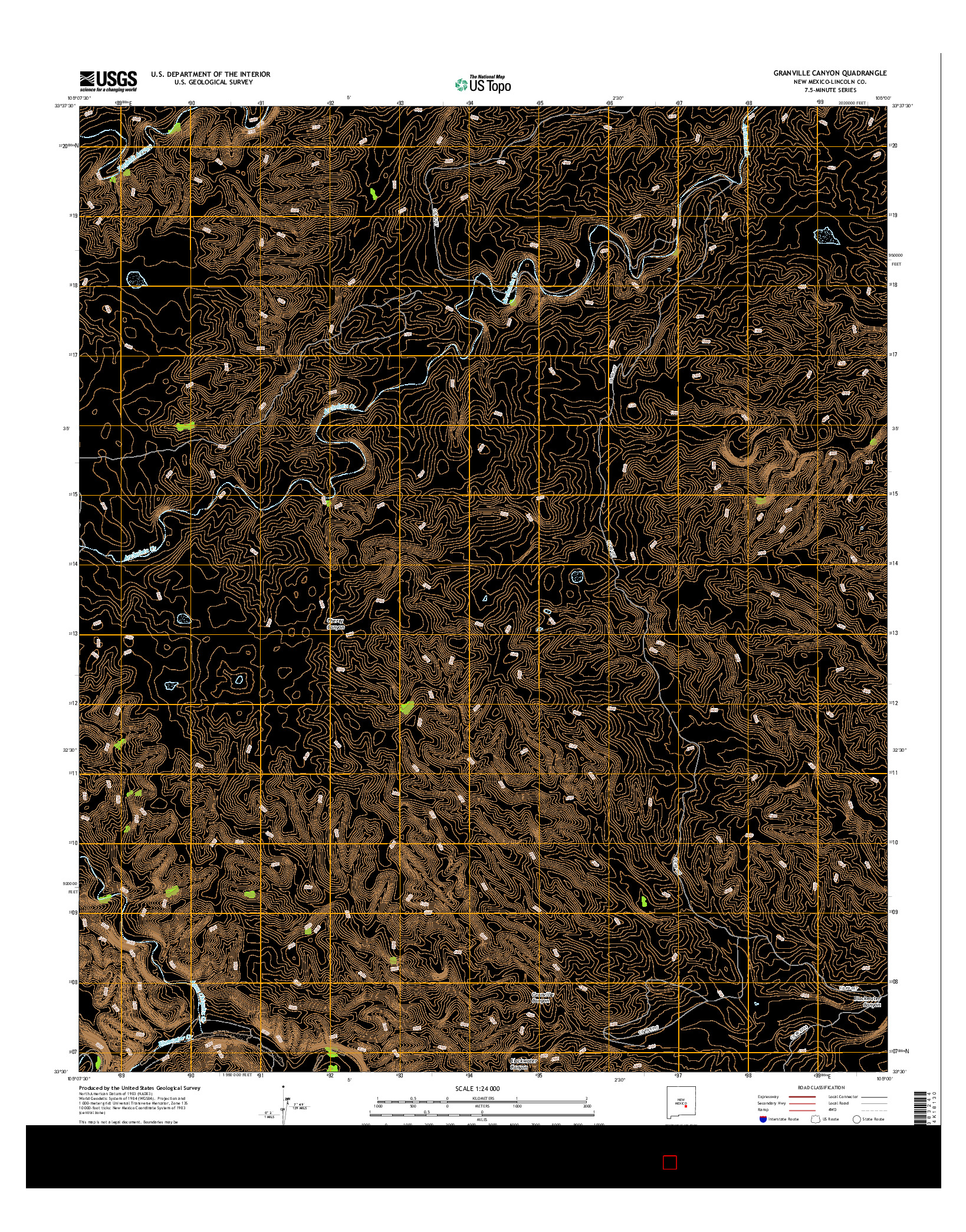 USGS US TOPO 7.5-MINUTE MAP FOR GRANVILLE CANYON, NM 2017
