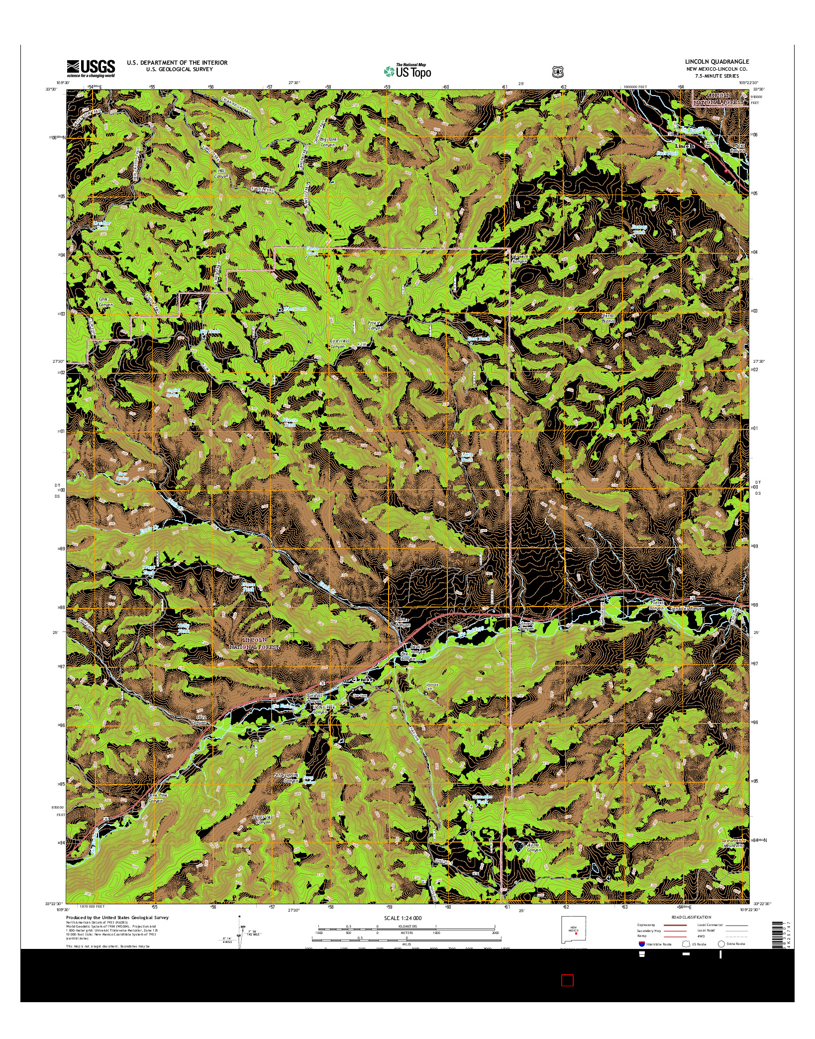 USGS US TOPO 7.5-MINUTE MAP FOR LINCOLN, NM 2017