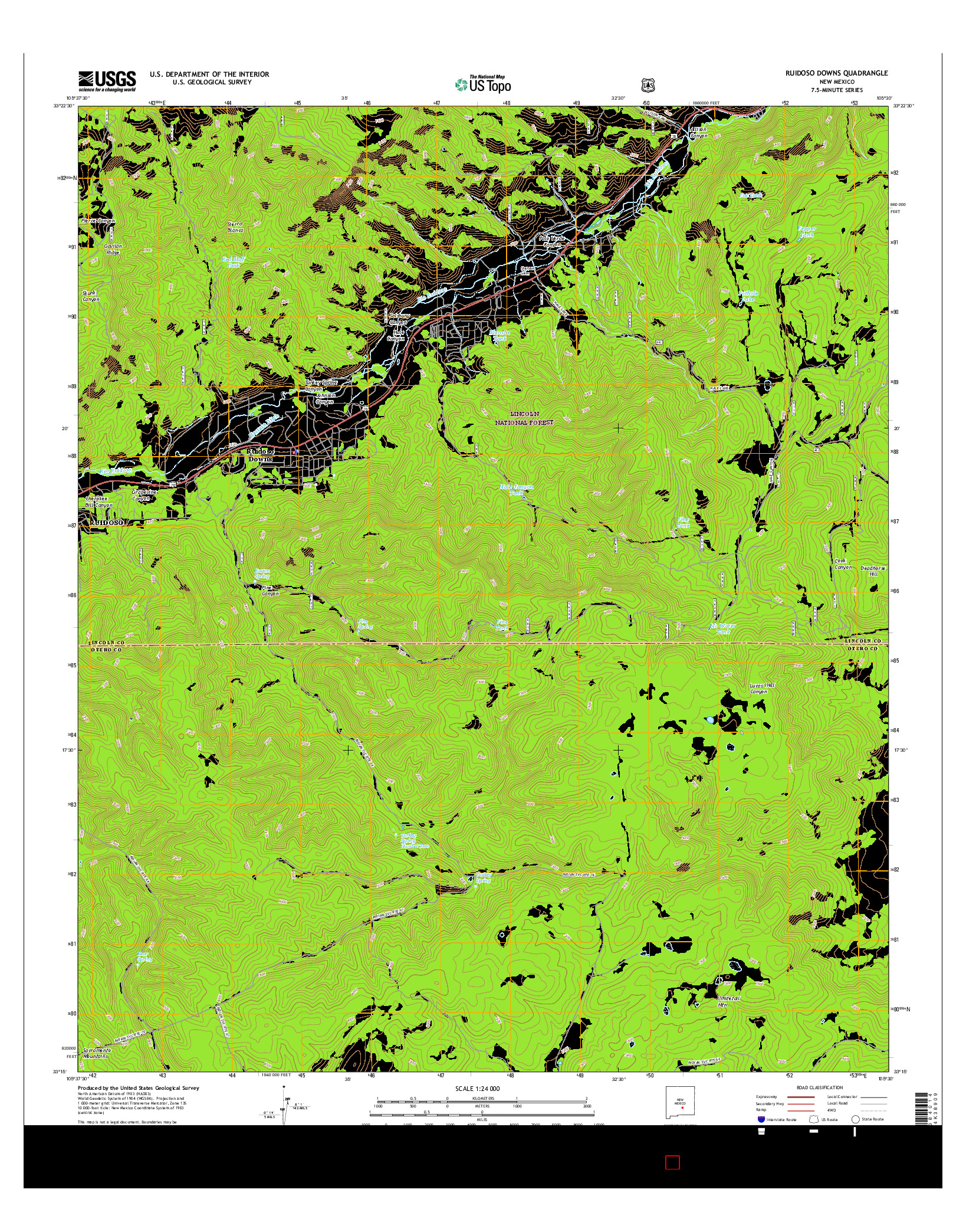 USGS US TOPO 7.5-MINUTE MAP FOR RUIDOSO DOWNS, NM 2017