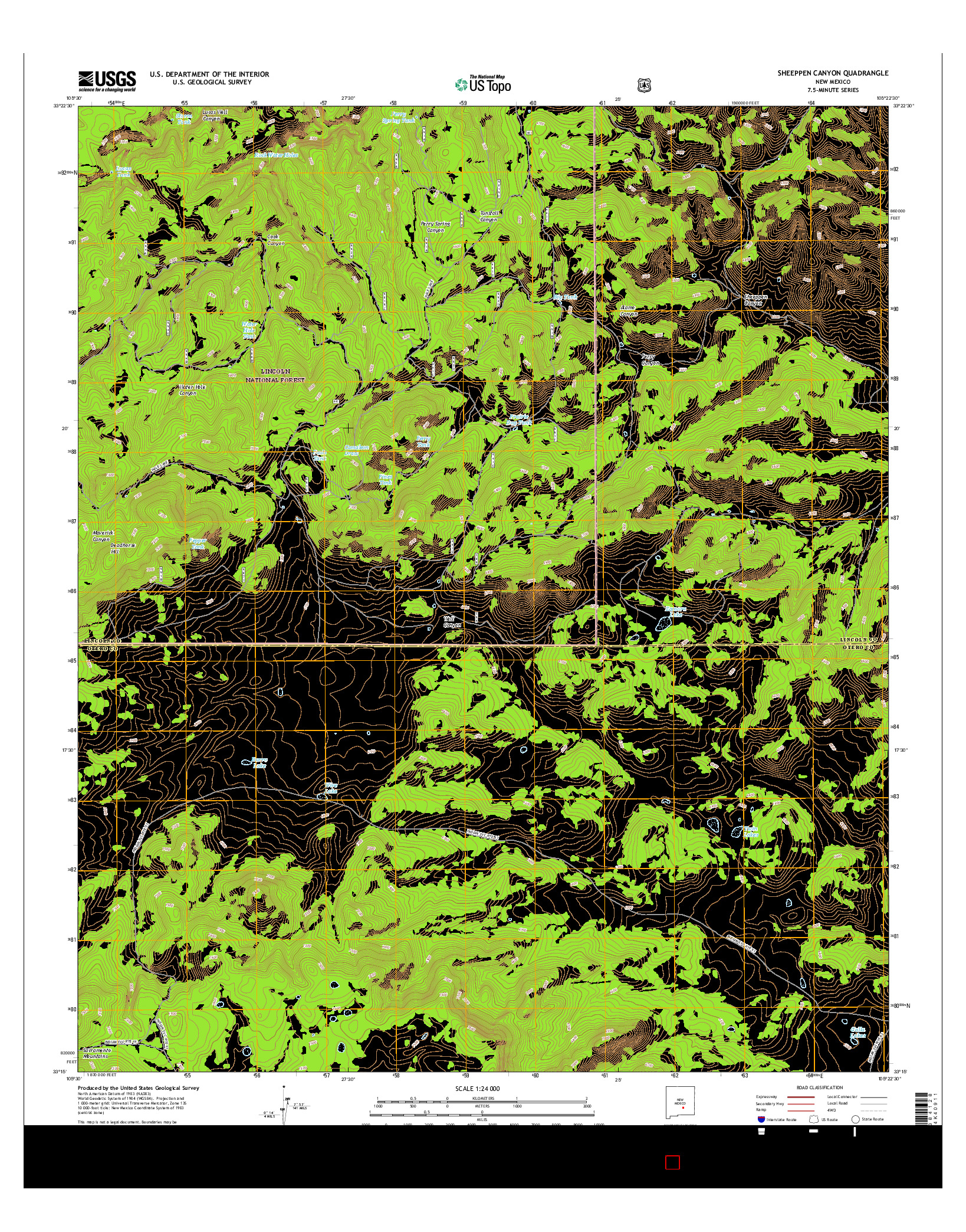 USGS US TOPO 7.5-MINUTE MAP FOR SHEEPPEN CANYON, NM 2017