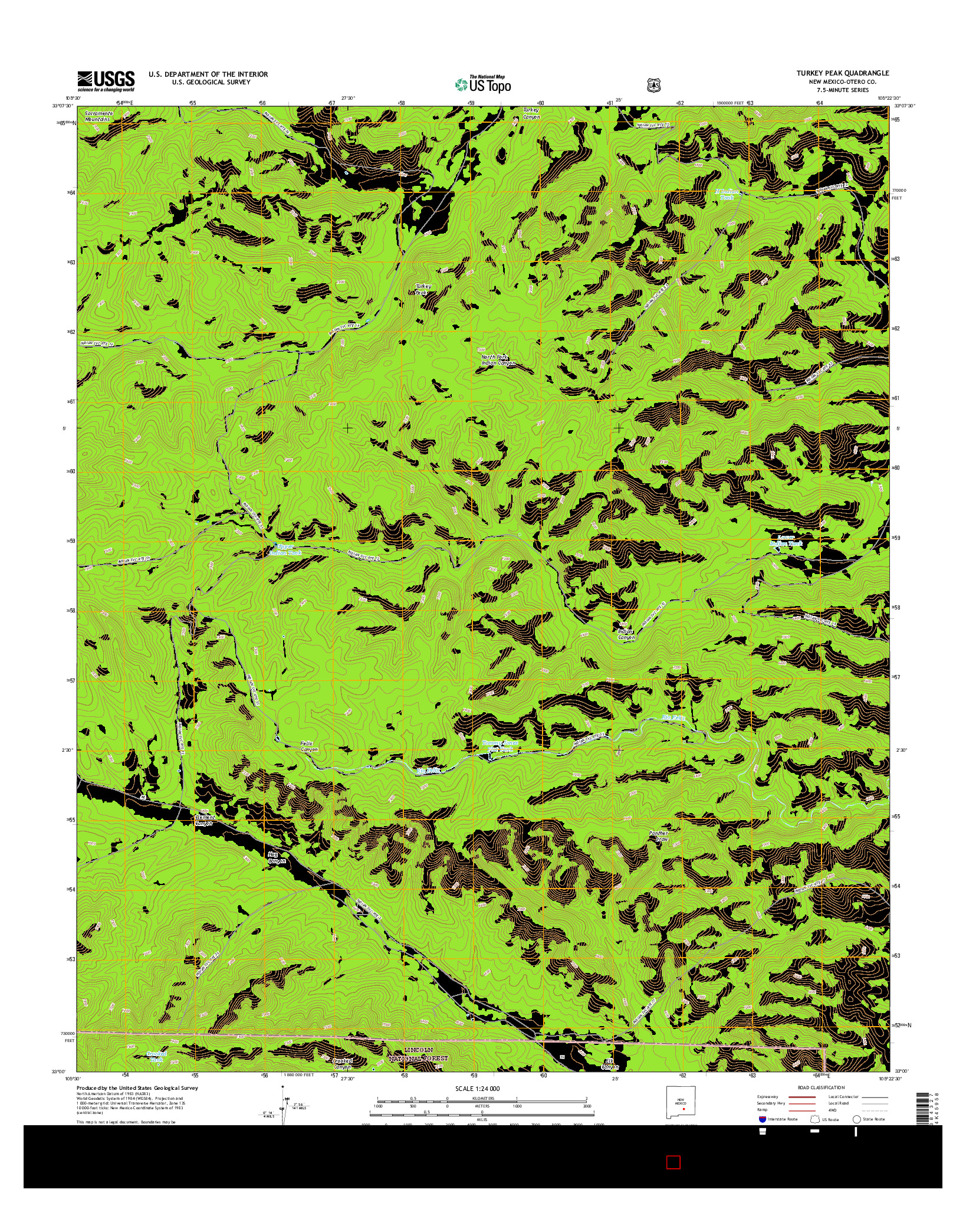 USGS US TOPO 7.5-MINUTE MAP FOR TURKEY PEAK, NM 2017