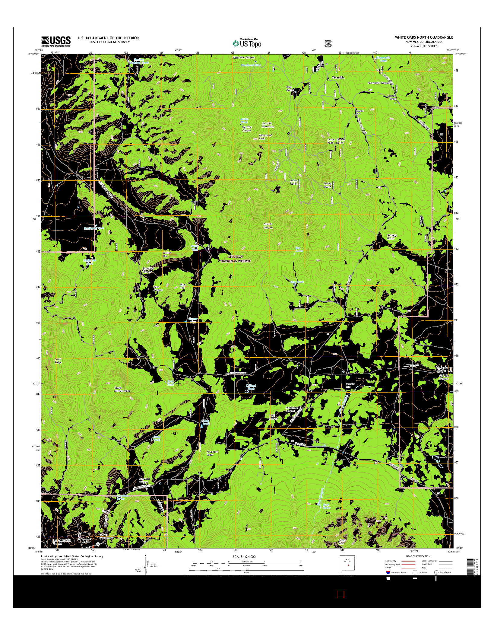 USGS US TOPO 7.5-MINUTE MAP FOR WHITE OAKS NORTH, NM 2017