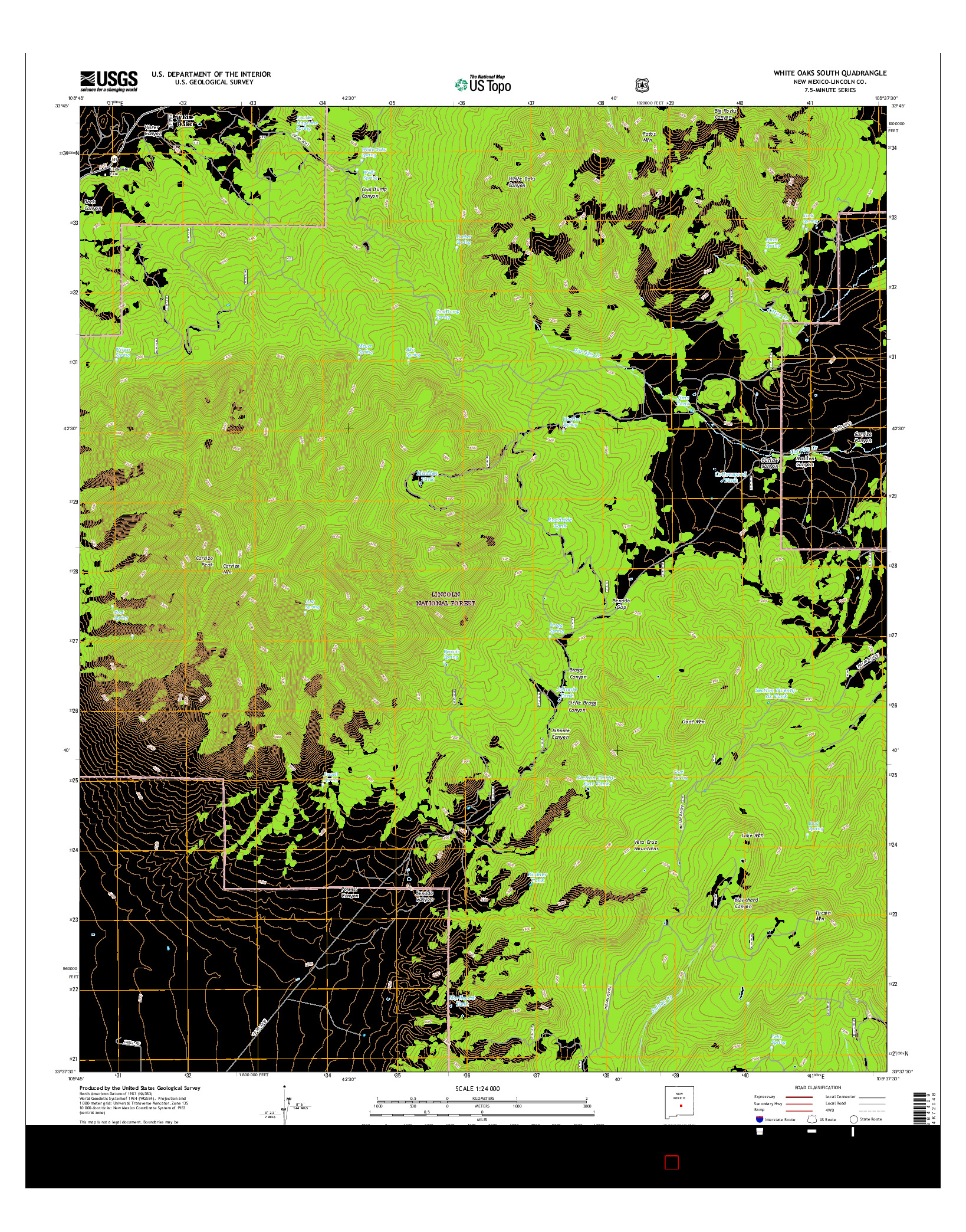 USGS US TOPO 7.5-MINUTE MAP FOR WHITE OAKS SOUTH, NM 2017