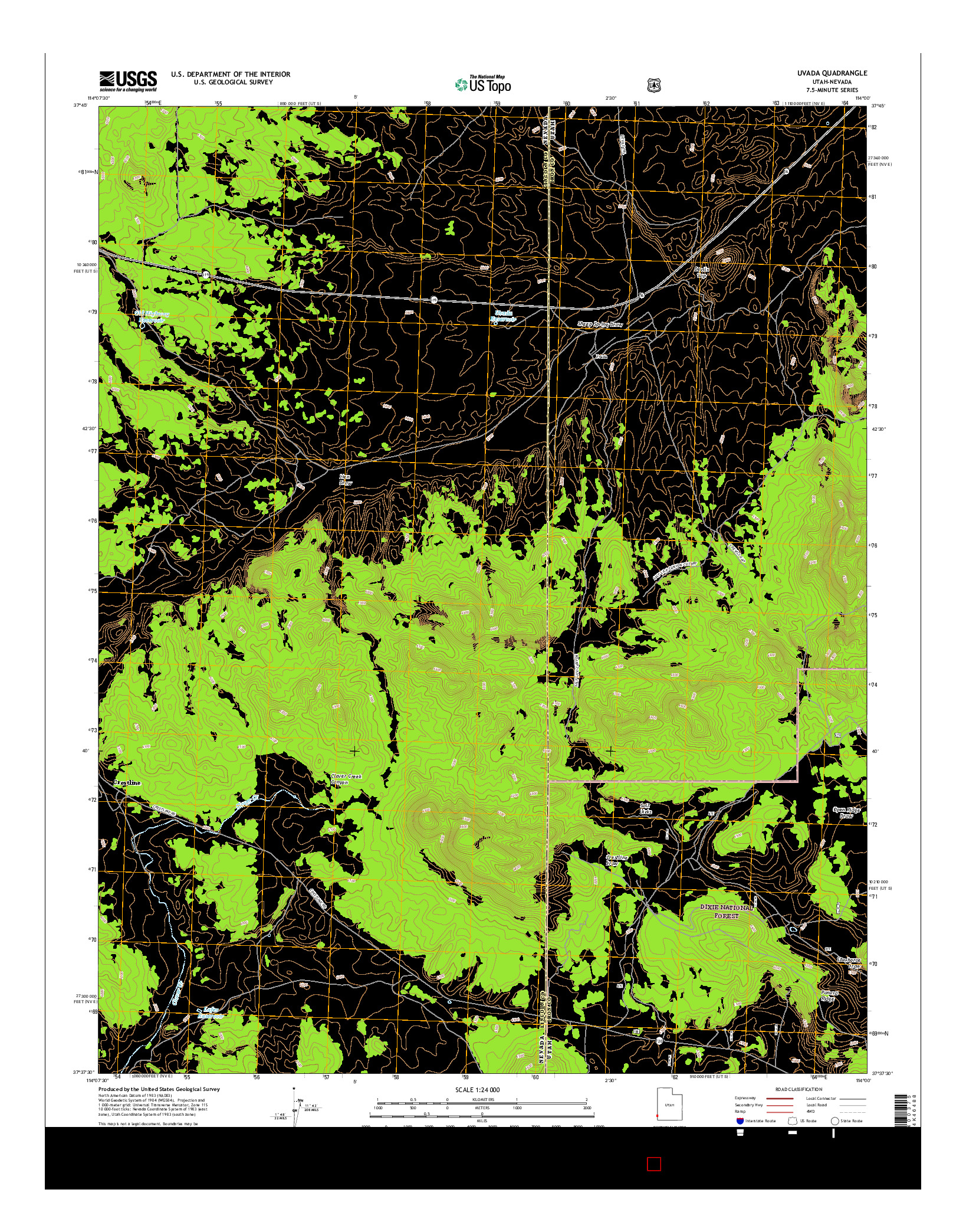 USGS US TOPO 7.5-MINUTE MAP FOR UVADA, UT-NV 2017