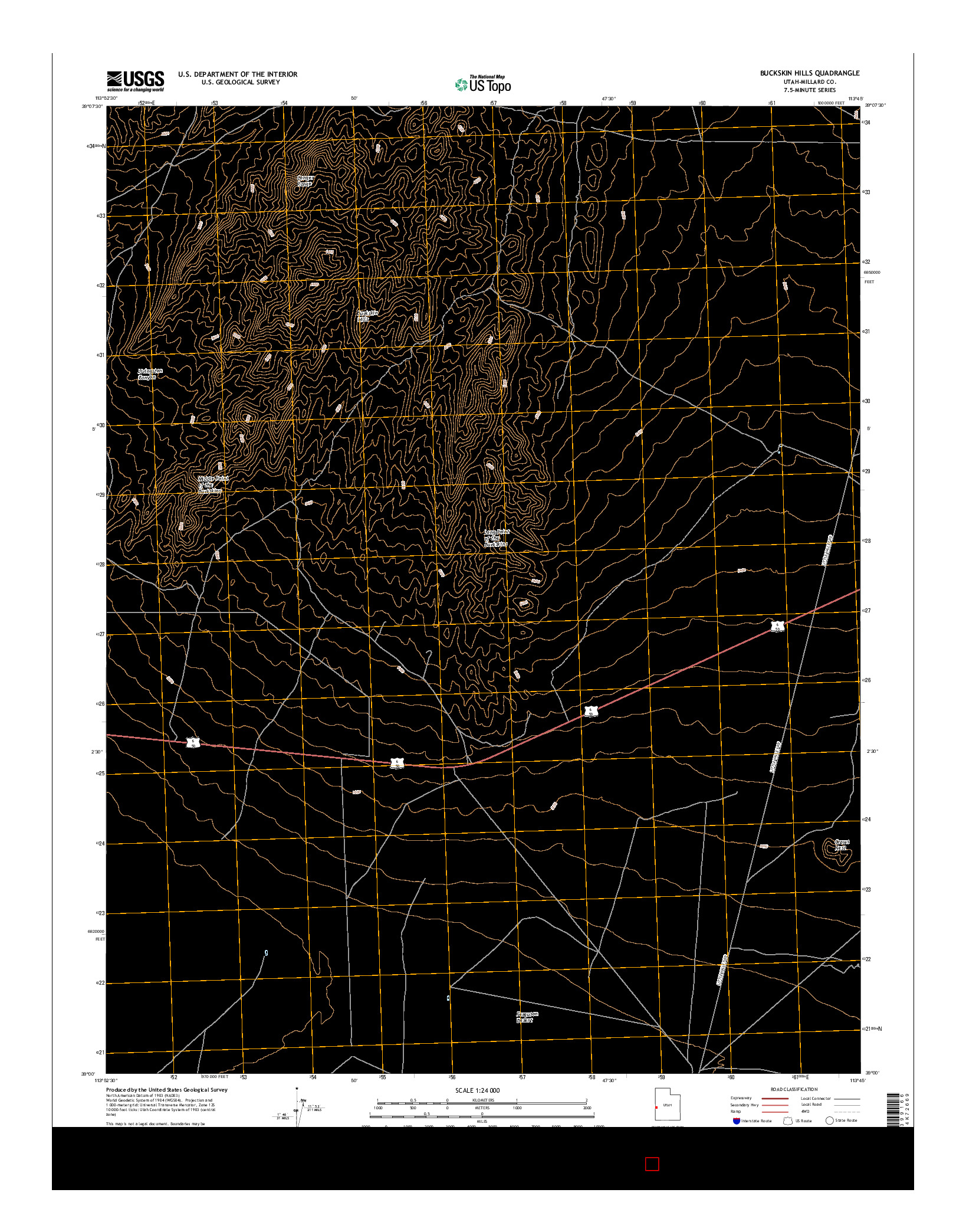 USGS US TOPO 7.5-MINUTE MAP FOR BUCKSKIN HILLS, UT 2017