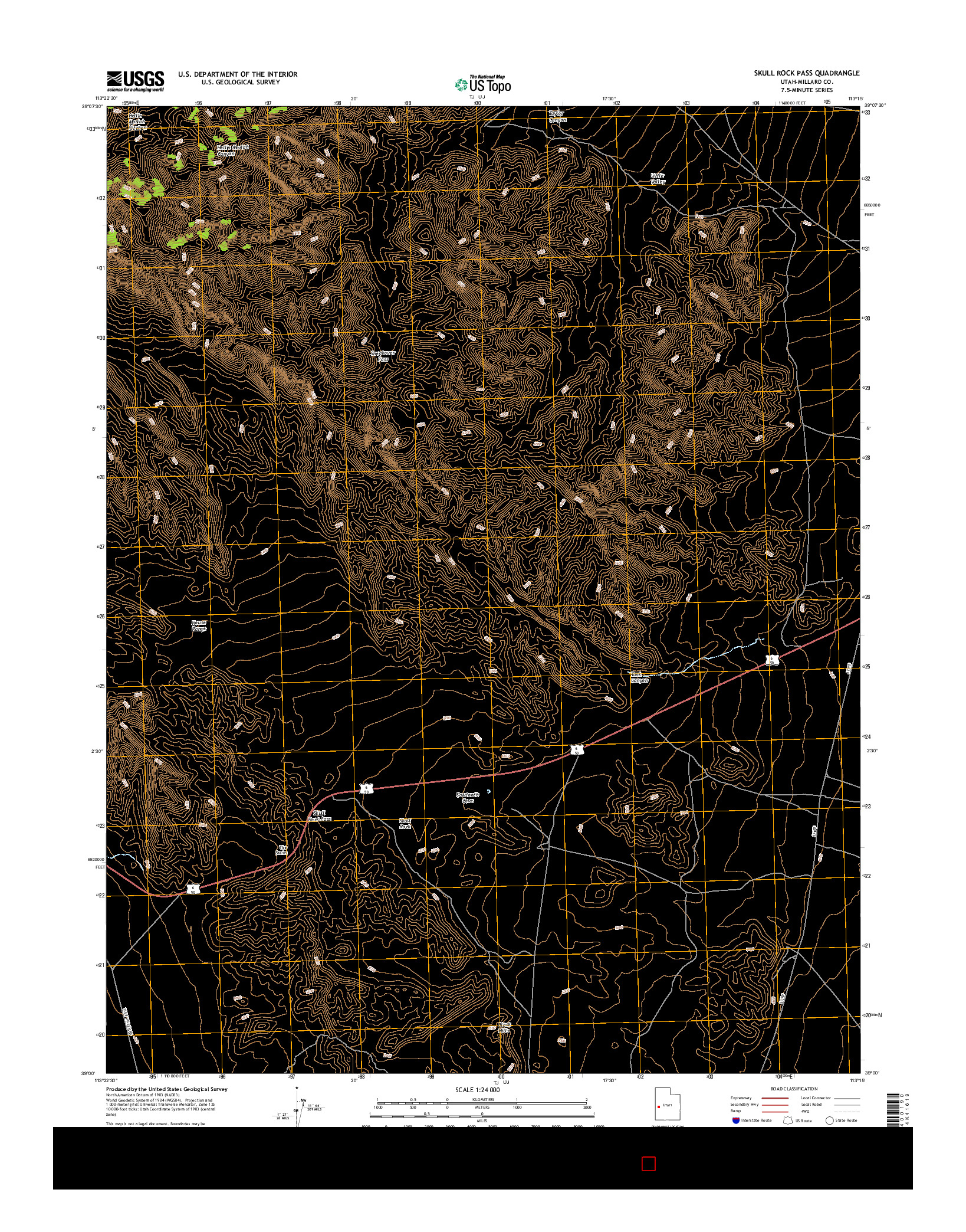 USGS US TOPO 7.5-MINUTE MAP FOR SKULL ROCK PASS, UT 2017