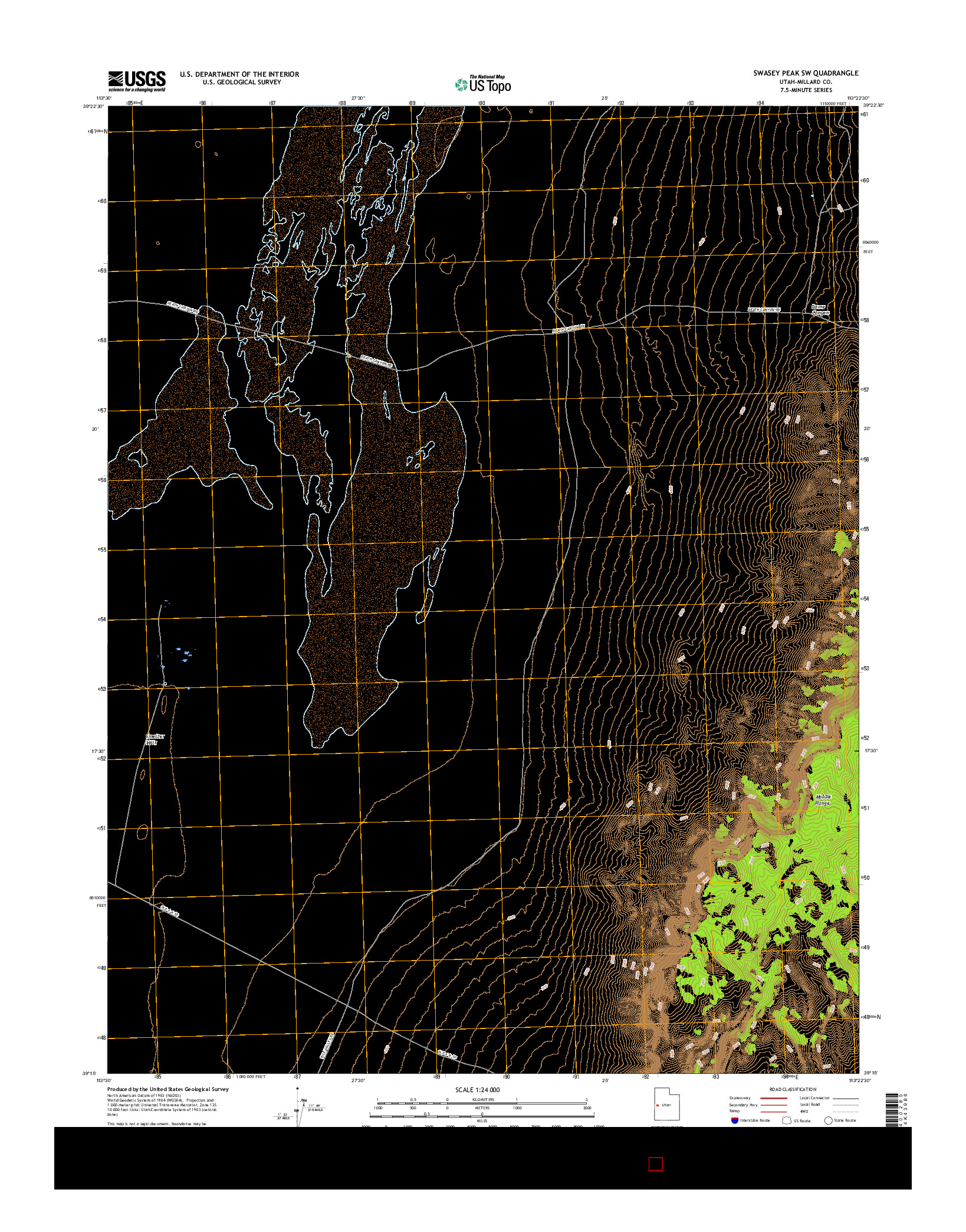 USGS US TOPO 7.5-MINUTE MAP FOR SWASEY PEAK SW, UT 2017