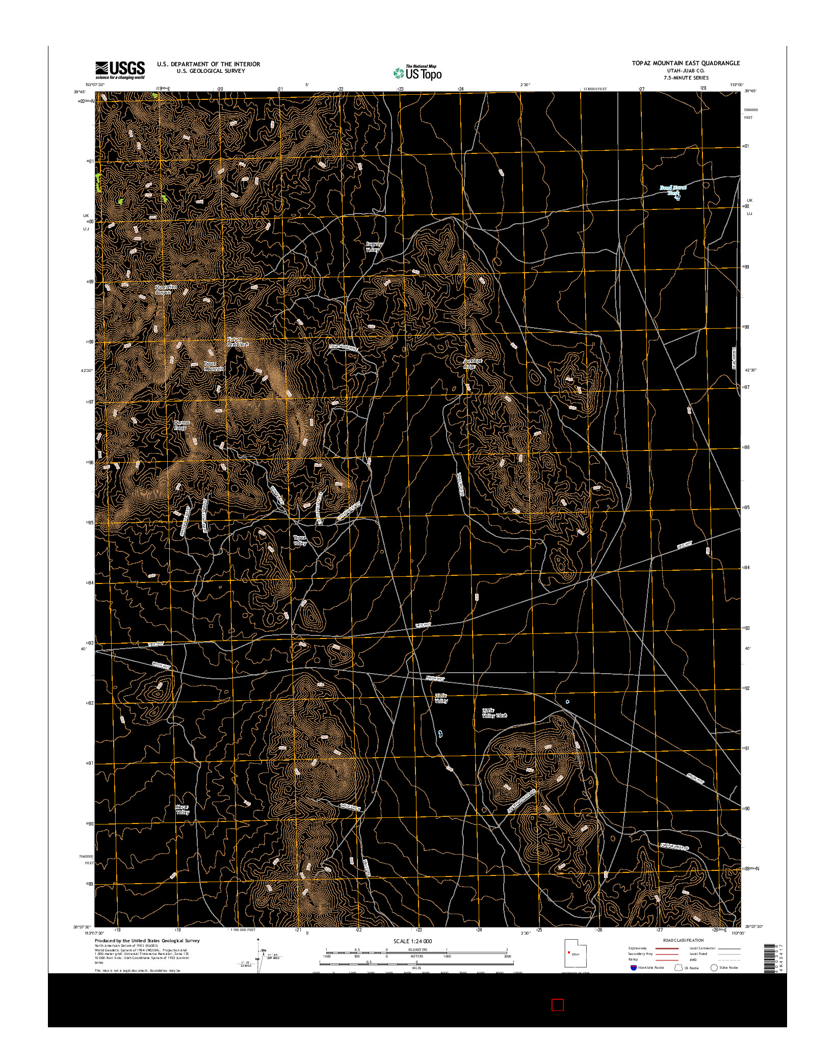 USGS US TOPO 7.5-MINUTE MAP FOR TOPAZ MOUNTAIN EAST, UT 2017