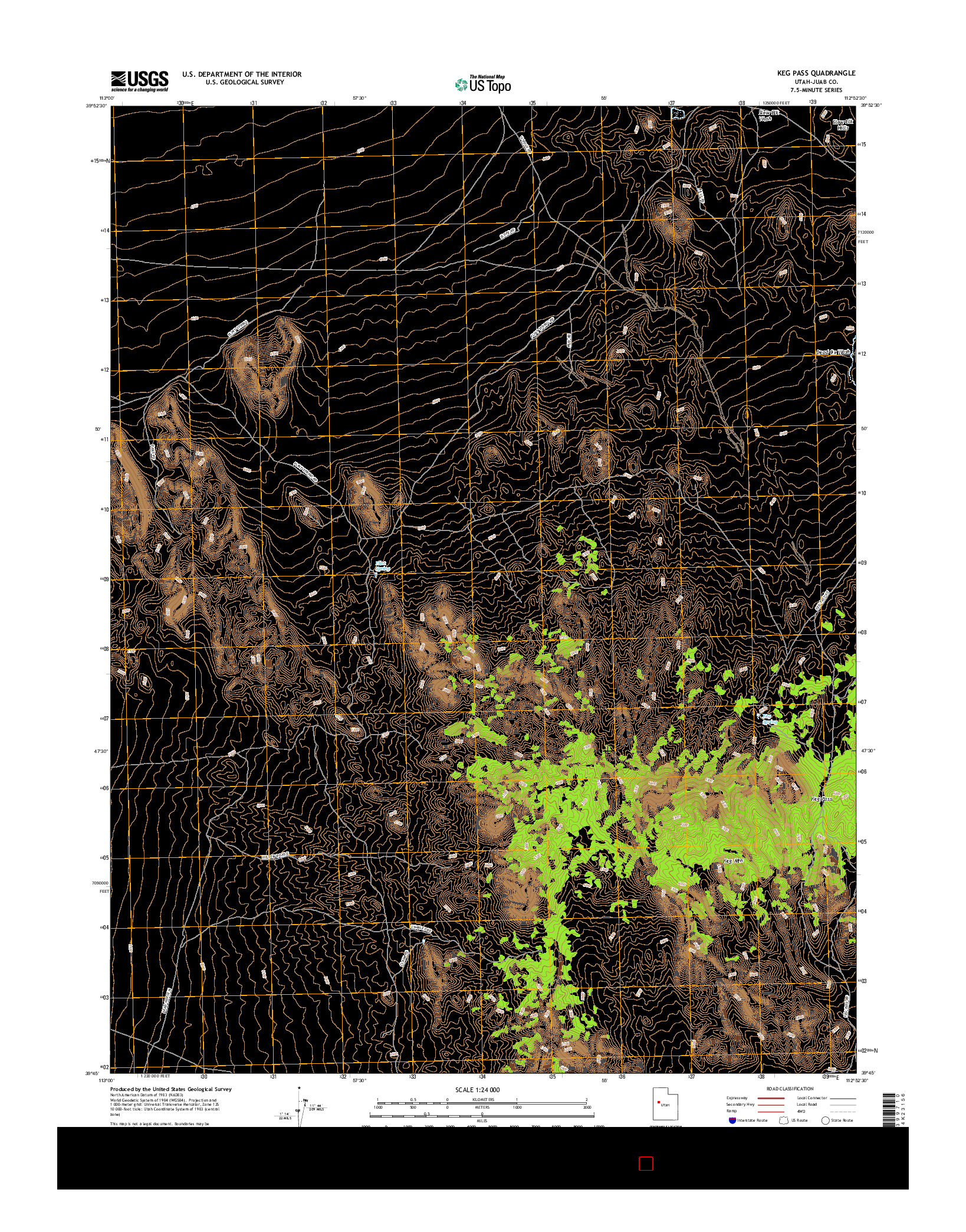 USGS US TOPO 7.5-MINUTE MAP FOR KEG PASS, UT 2017