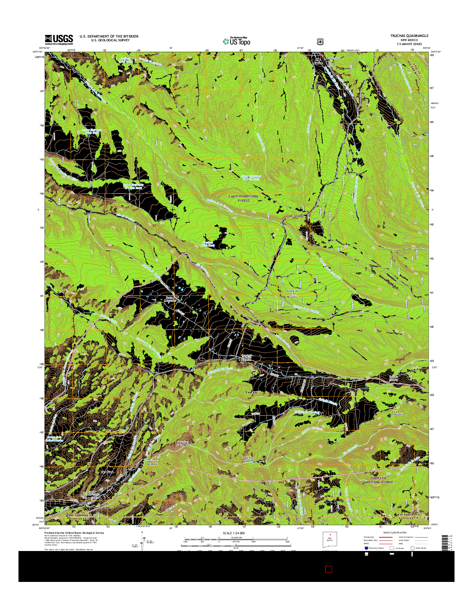 USGS US TOPO 7.5-MINUTE MAP FOR TRUCHAS, NM 2017