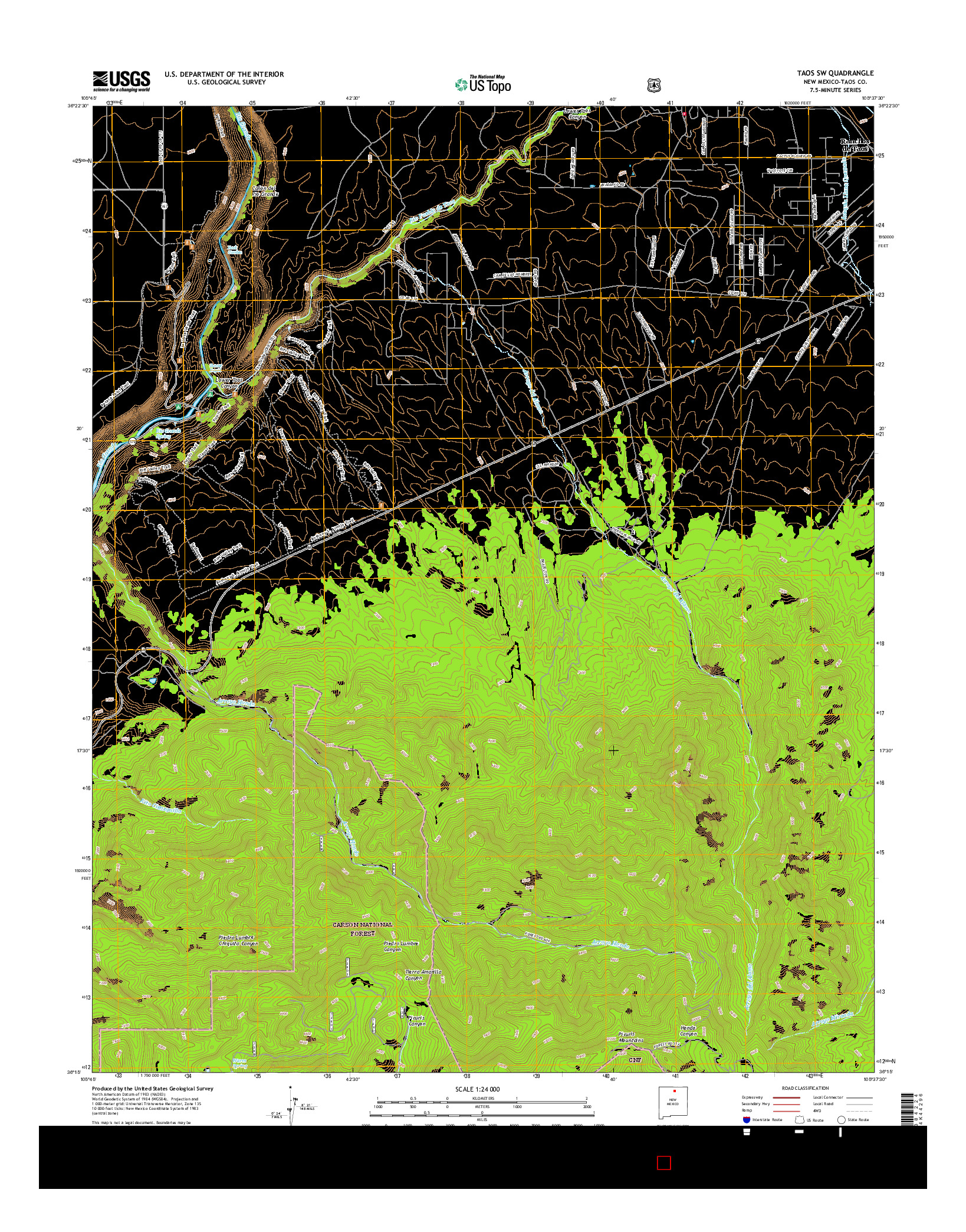 USGS US TOPO 7.5-MINUTE MAP FOR TAOS SW, NM 2017