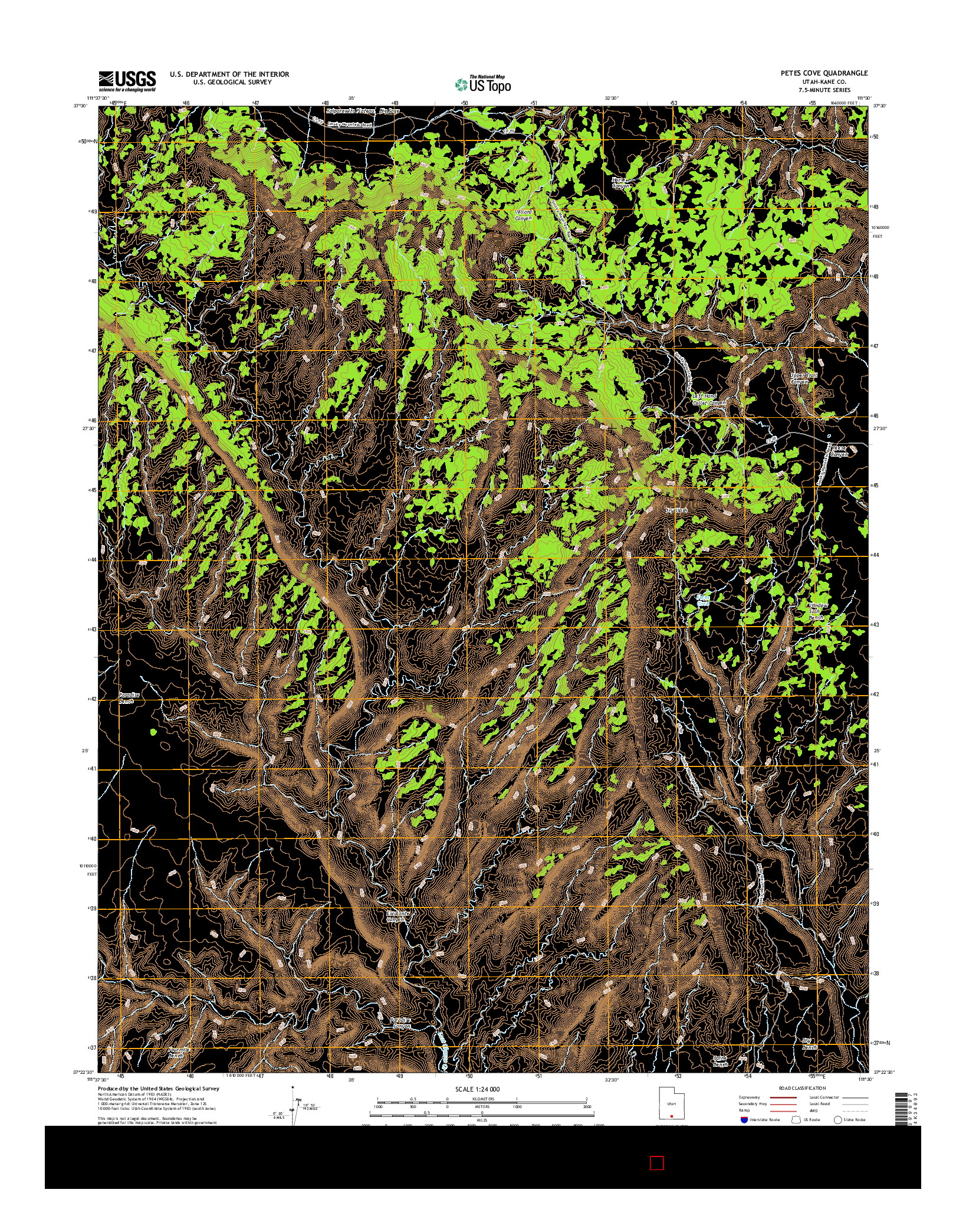 USGS US TOPO 7.5-MINUTE MAP FOR PETES COVE, UT 2017