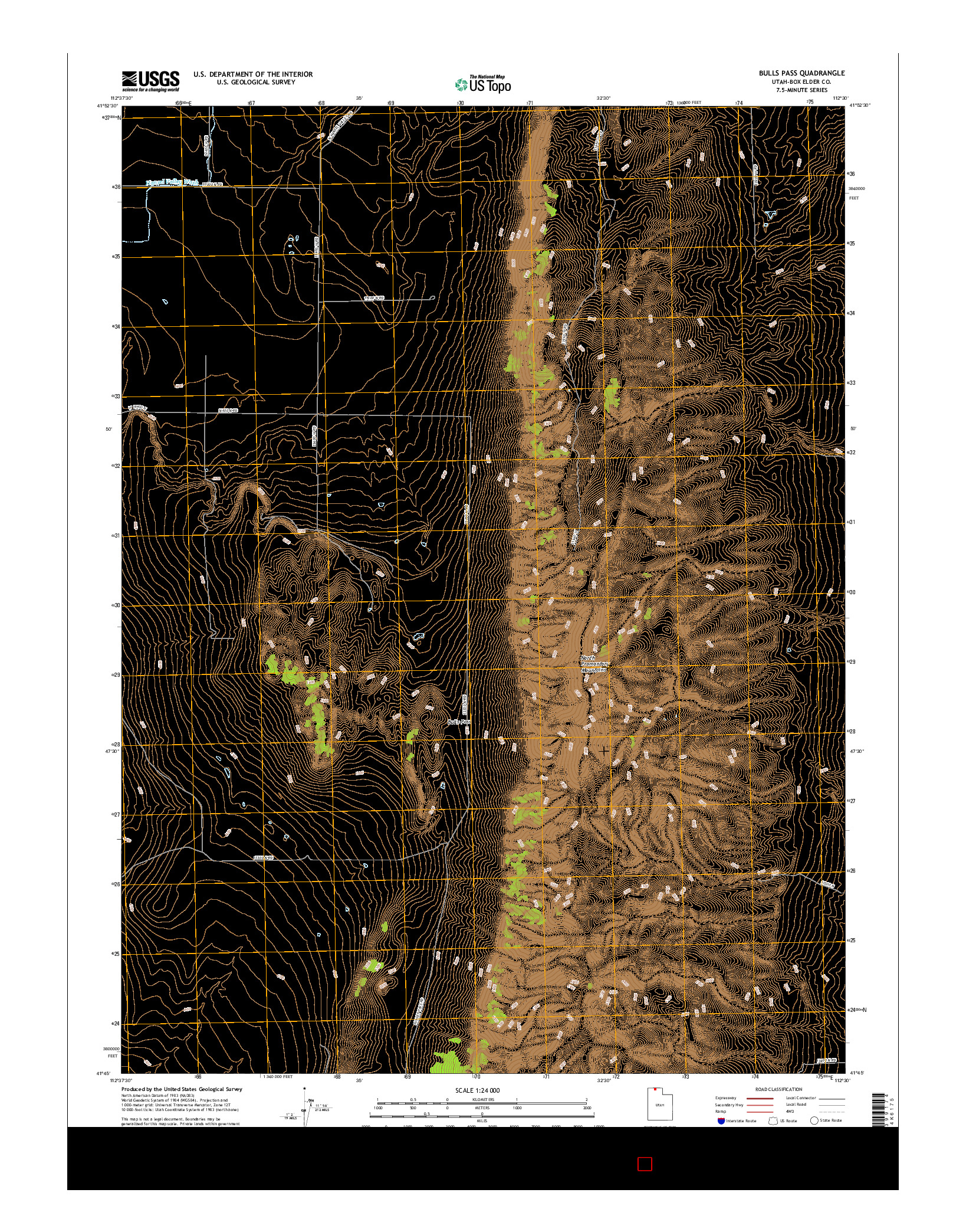 USGS US TOPO 7.5-MINUTE MAP FOR BULLS PASS, UT 2017