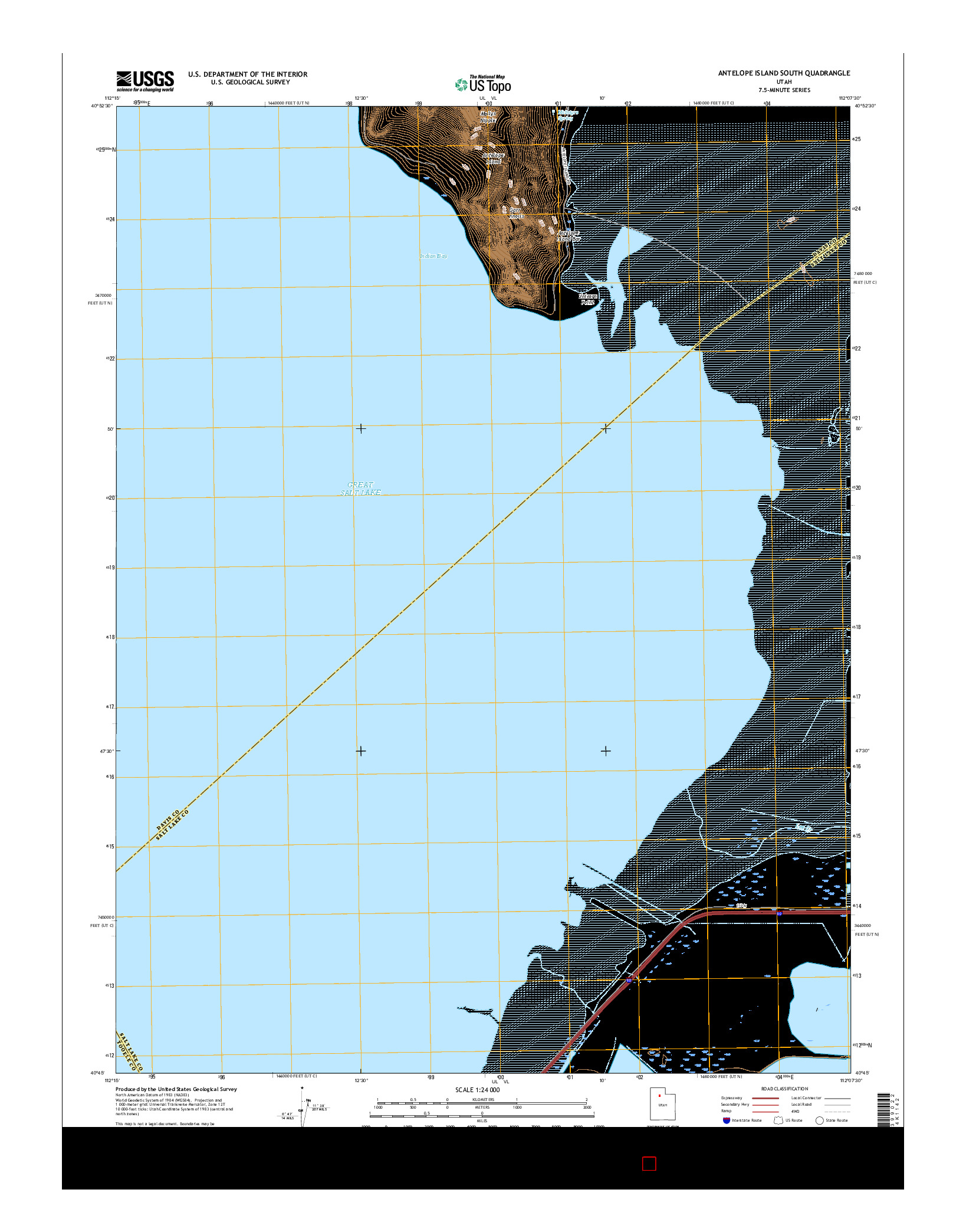 USGS US TOPO 7.5-MINUTE MAP FOR ANTELOPE ISLAND SOUTH, UT 2017