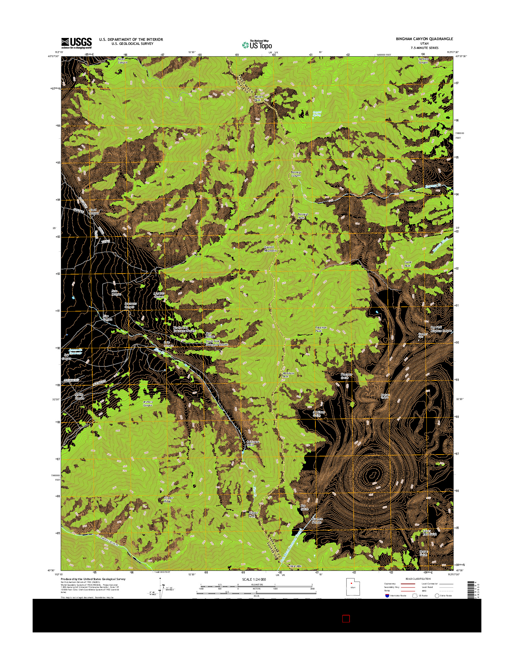 USGS US TOPO 7.5-MINUTE MAP FOR BINGHAM CANYON, UT 2017