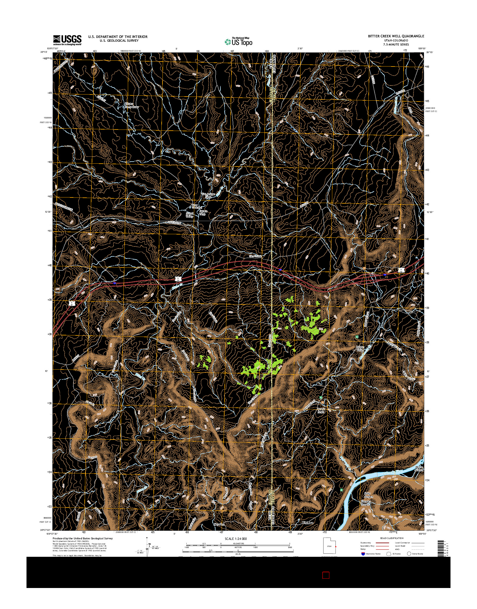 USGS US TOPO 7.5-MINUTE MAP FOR BITTER CREEK WELL, UT-CO 2017