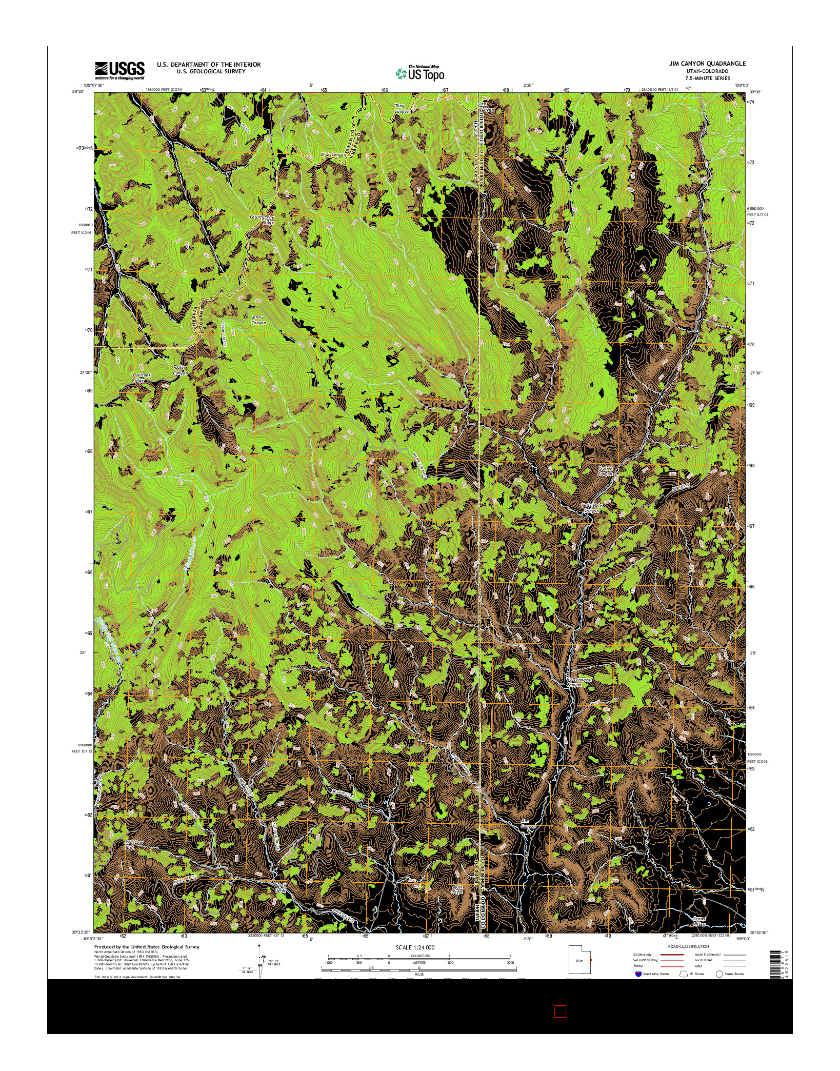 USGS US TOPO 7.5-MINUTE MAP FOR JIM CANYON, UT-CO 2017