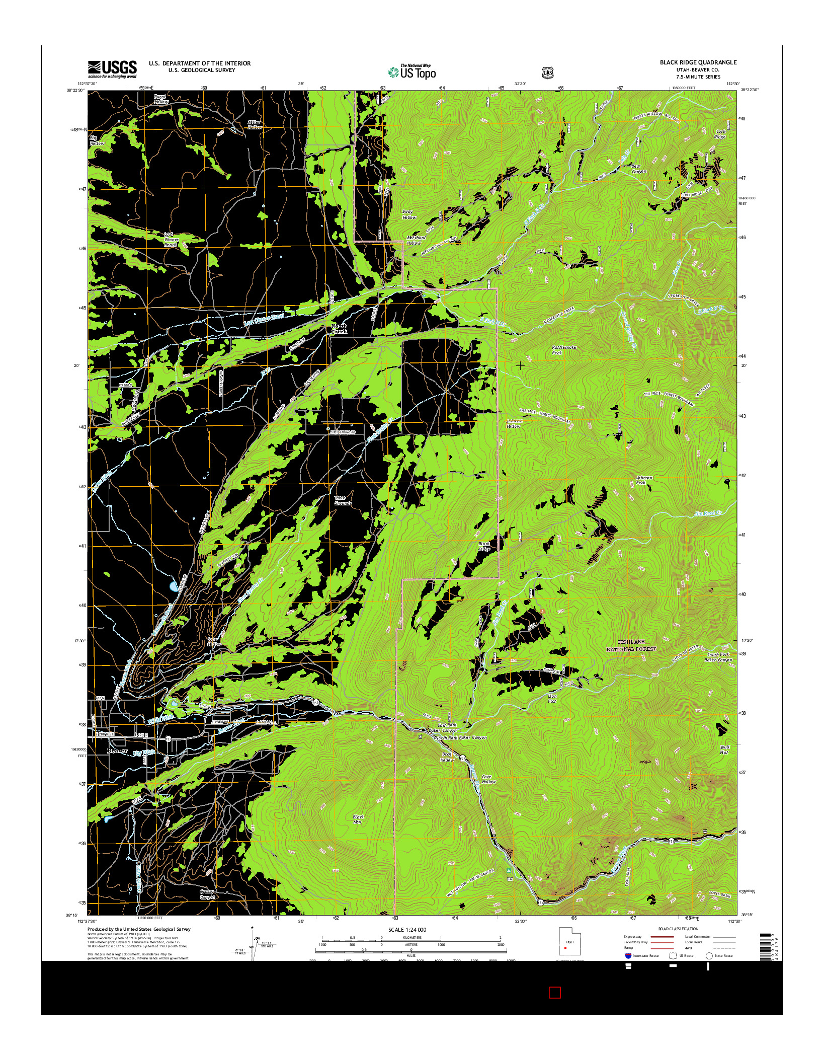 USGS US TOPO 7.5-MINUTE MAP FOR BLACK RIDGE, UT 2017