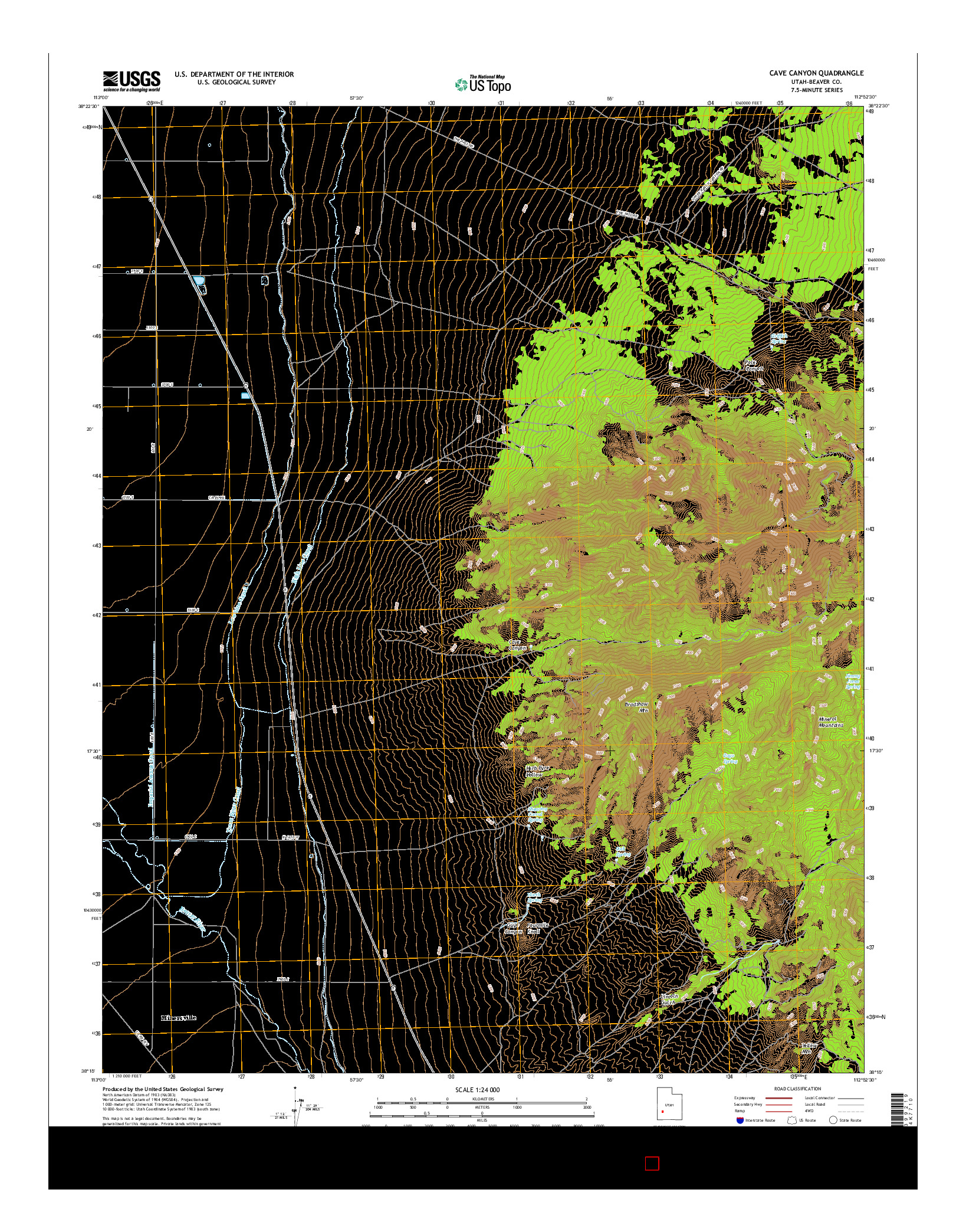 USGS US TOPO 7.5-MINUTE MAP FOR CAVE CANYON, UT 2017