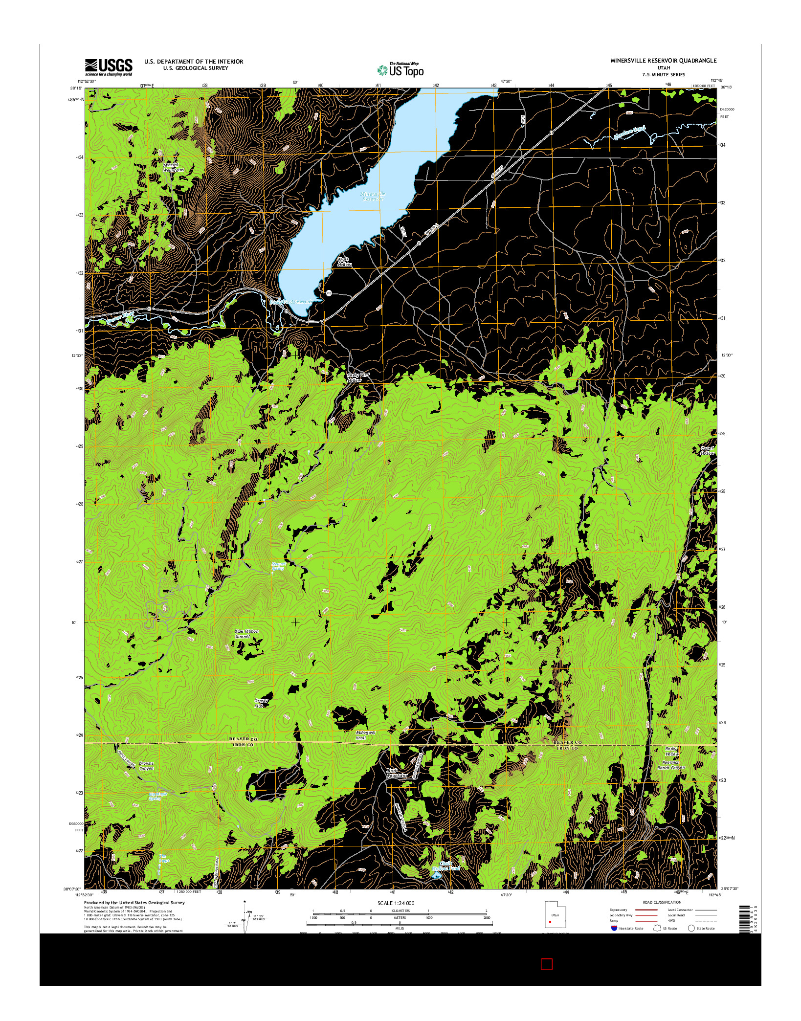 USGS US TOPO 7.5-MINUTE MAP FOR MINERSVILLE RESERVOIR, UT 2017