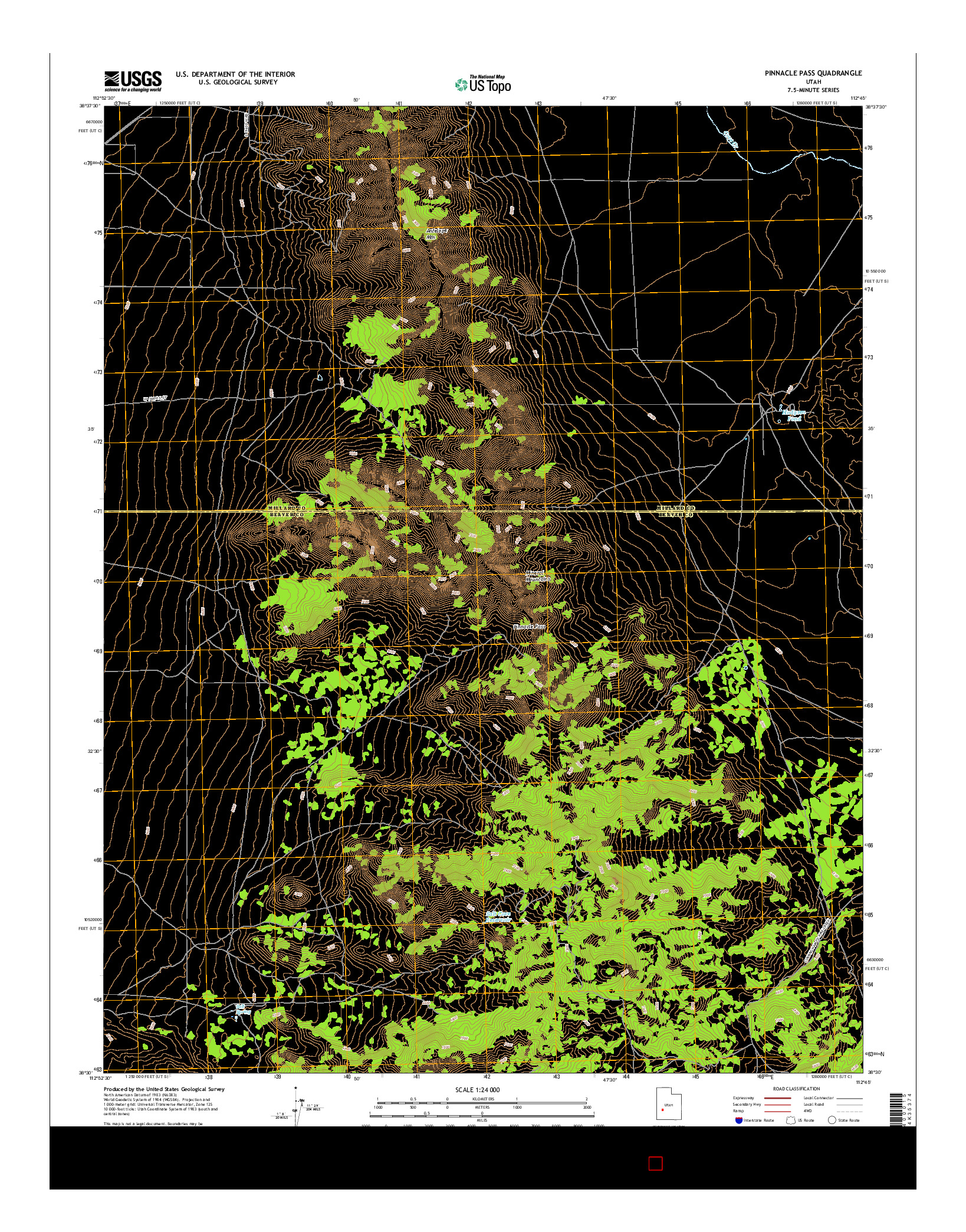 USGS US TOPO 7.5-MINUTE MAP FOR PINNACLE PASS, UT 2017