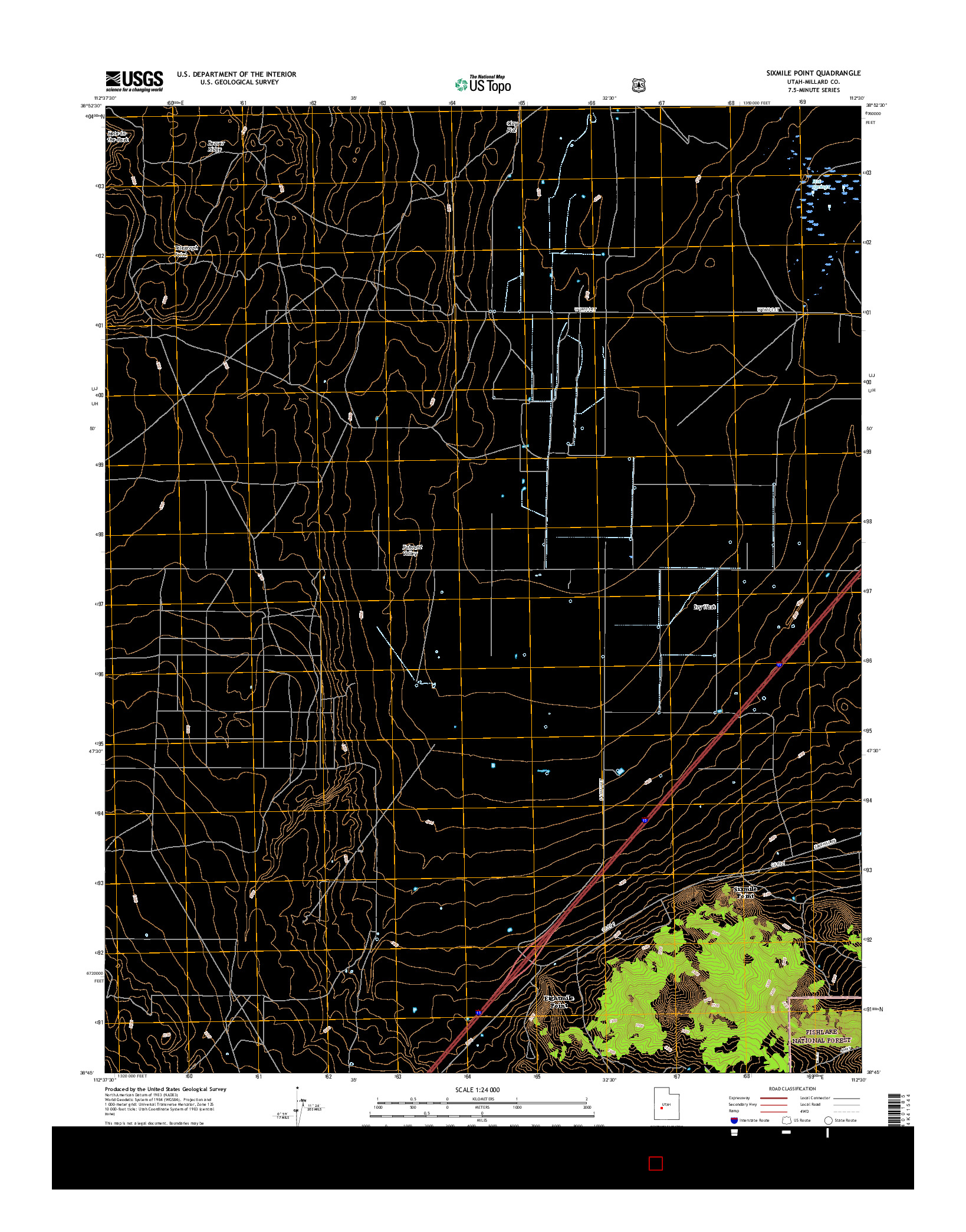 USGS US TOPO 7.5-MINUTE MAP FOR SIXMILE POINT, UT 2017